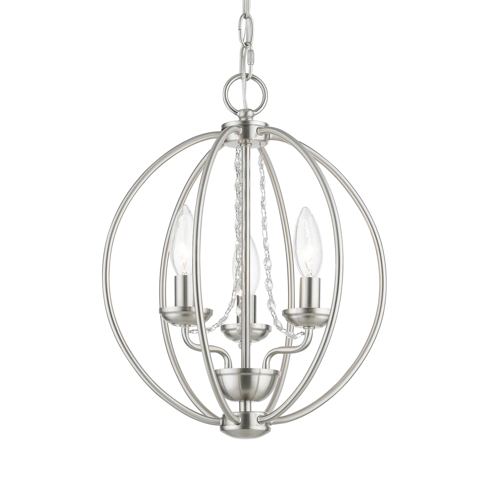 Delridge 12 in.  3-Light Brushed Nickel Globe Convertible Chandelier/Semi Flush with Clear Crystals