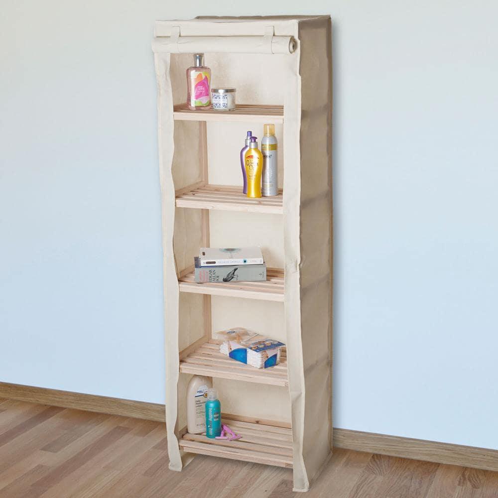 Hastings Home 5-Tier Wood Storage Shelving Rack With Removable Cover