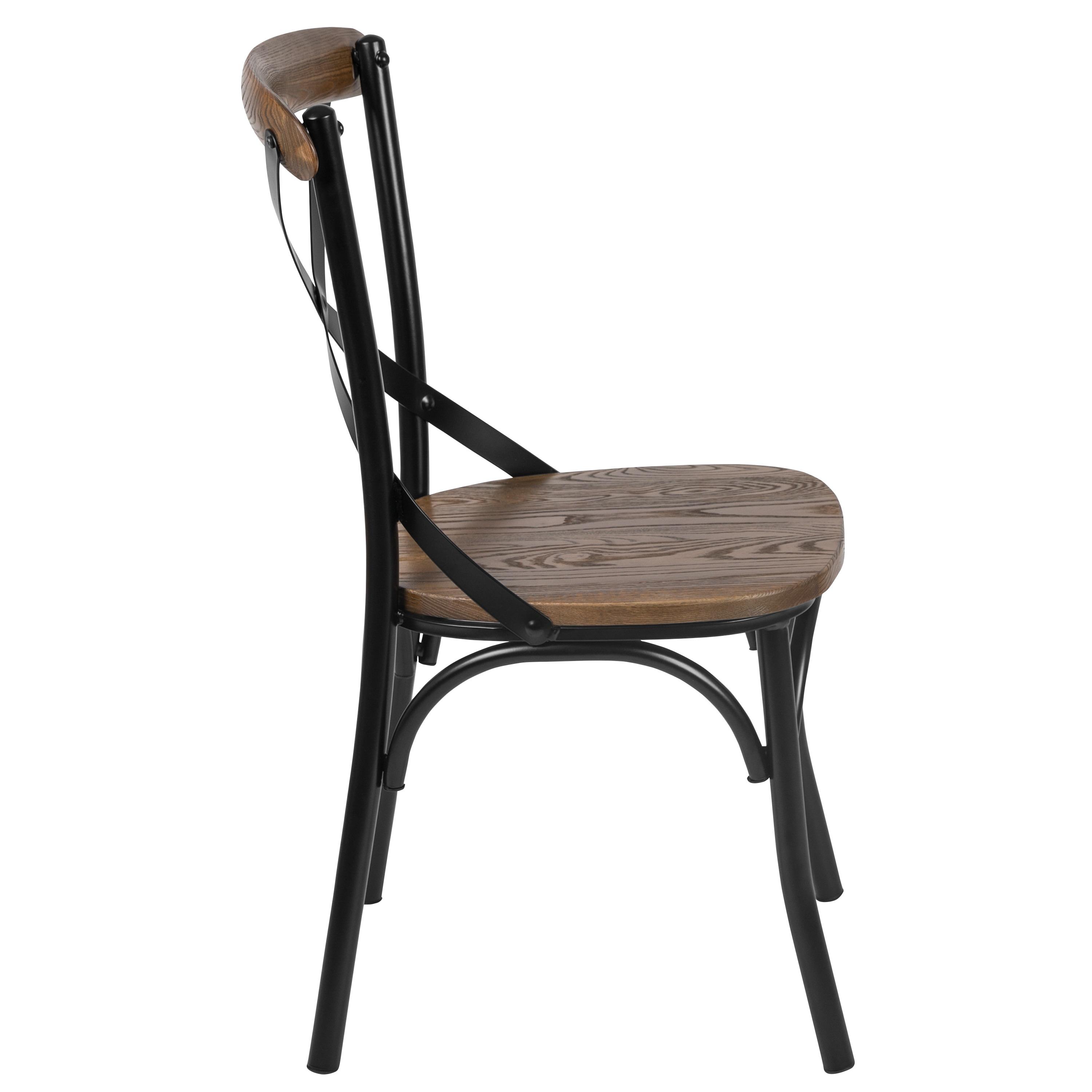 Flash Furniture X-Back Chair with Metal Bracing and Fruitwood Seat