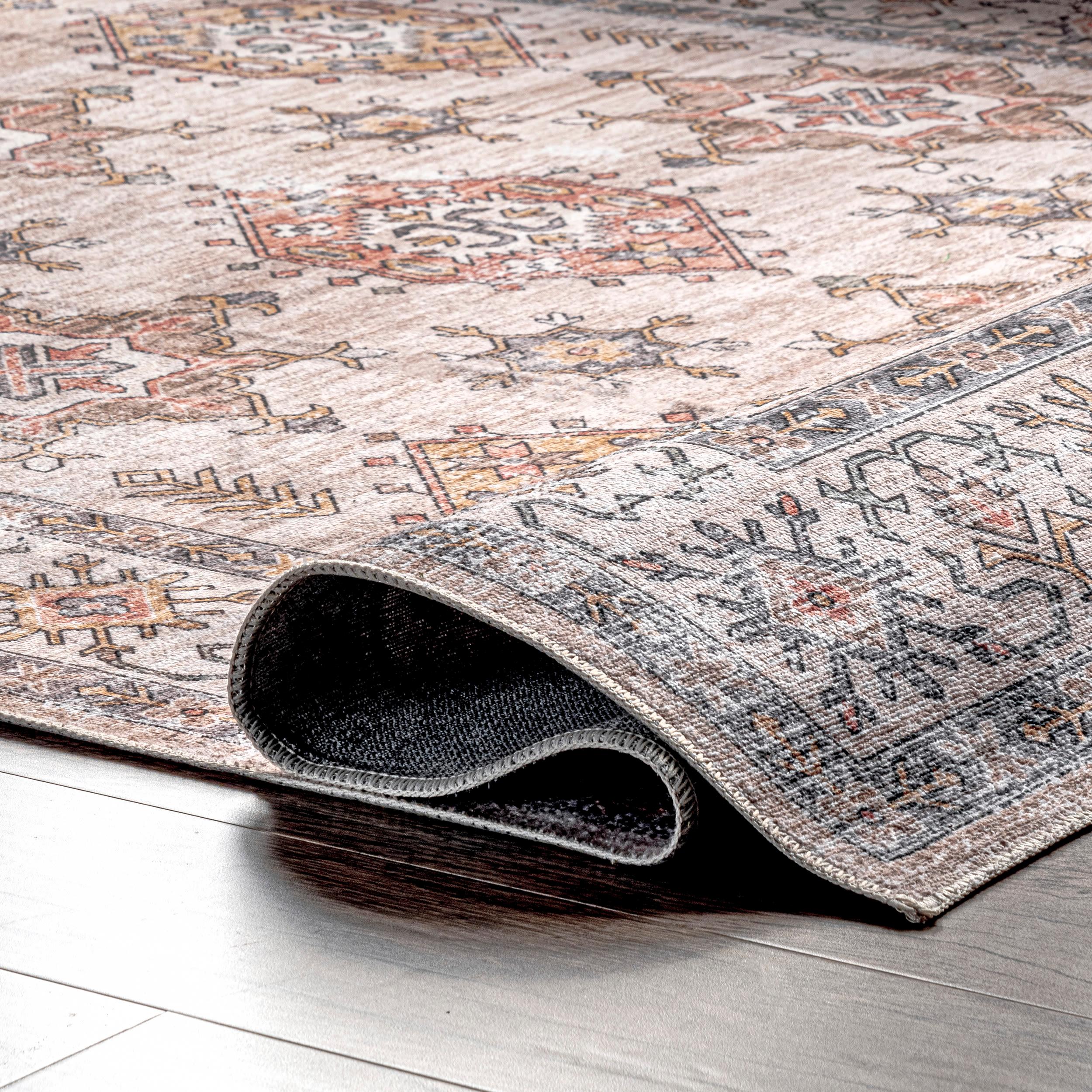 Nuloom Finley Pet Friendly Machine Washable Vintage Distressed Area Rug, 4' x 6', Beige