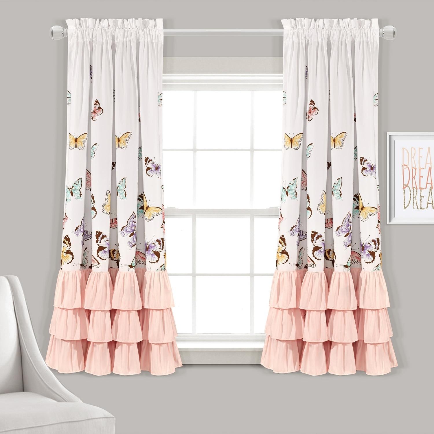 Lush Decor Flutter Butterfly Polyester Semi Sheer Curtain Pair (Set of 2)