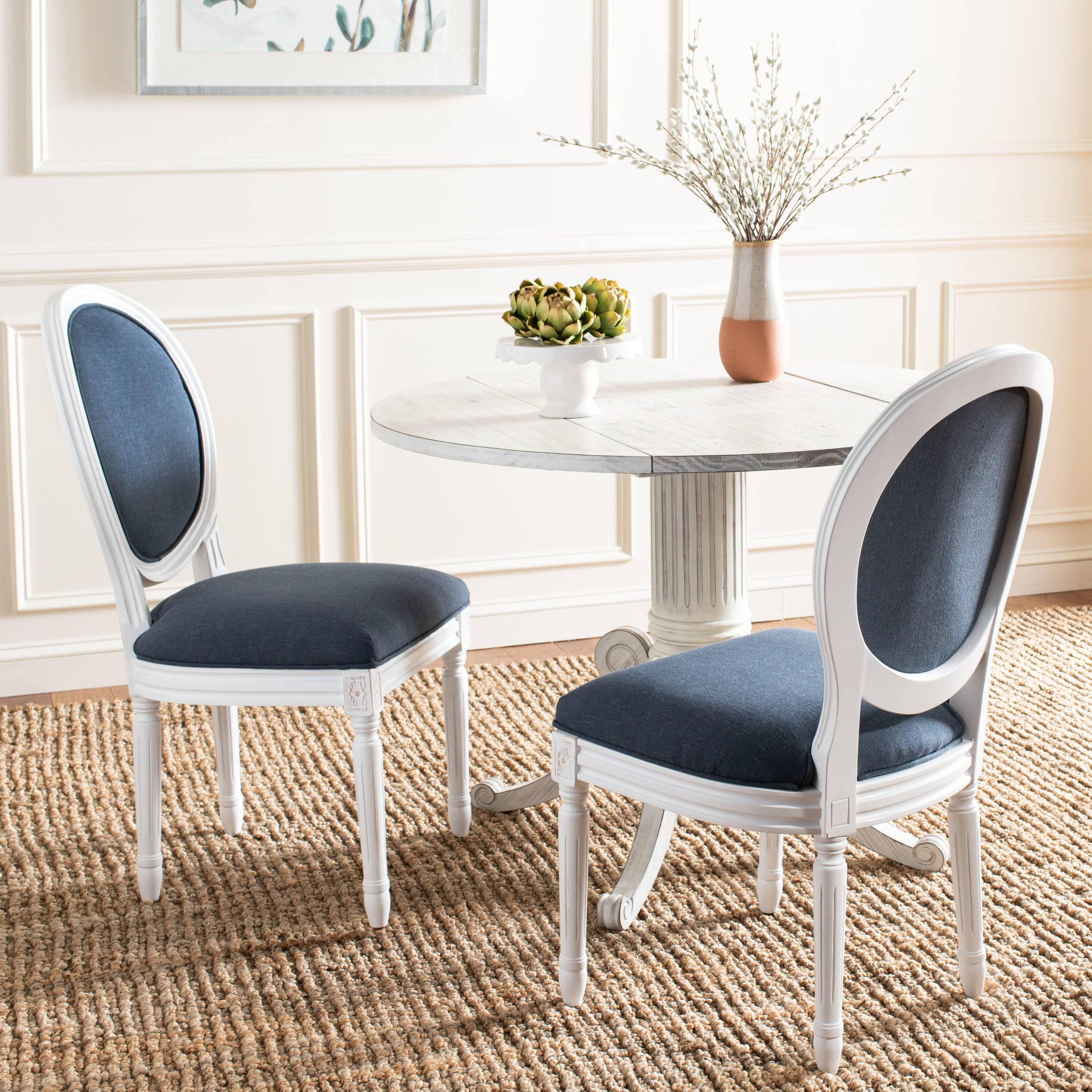 Holloway 19''H French Brasserie Oval Side Chair (Set of 2) - Navy/Cream - Safavieh