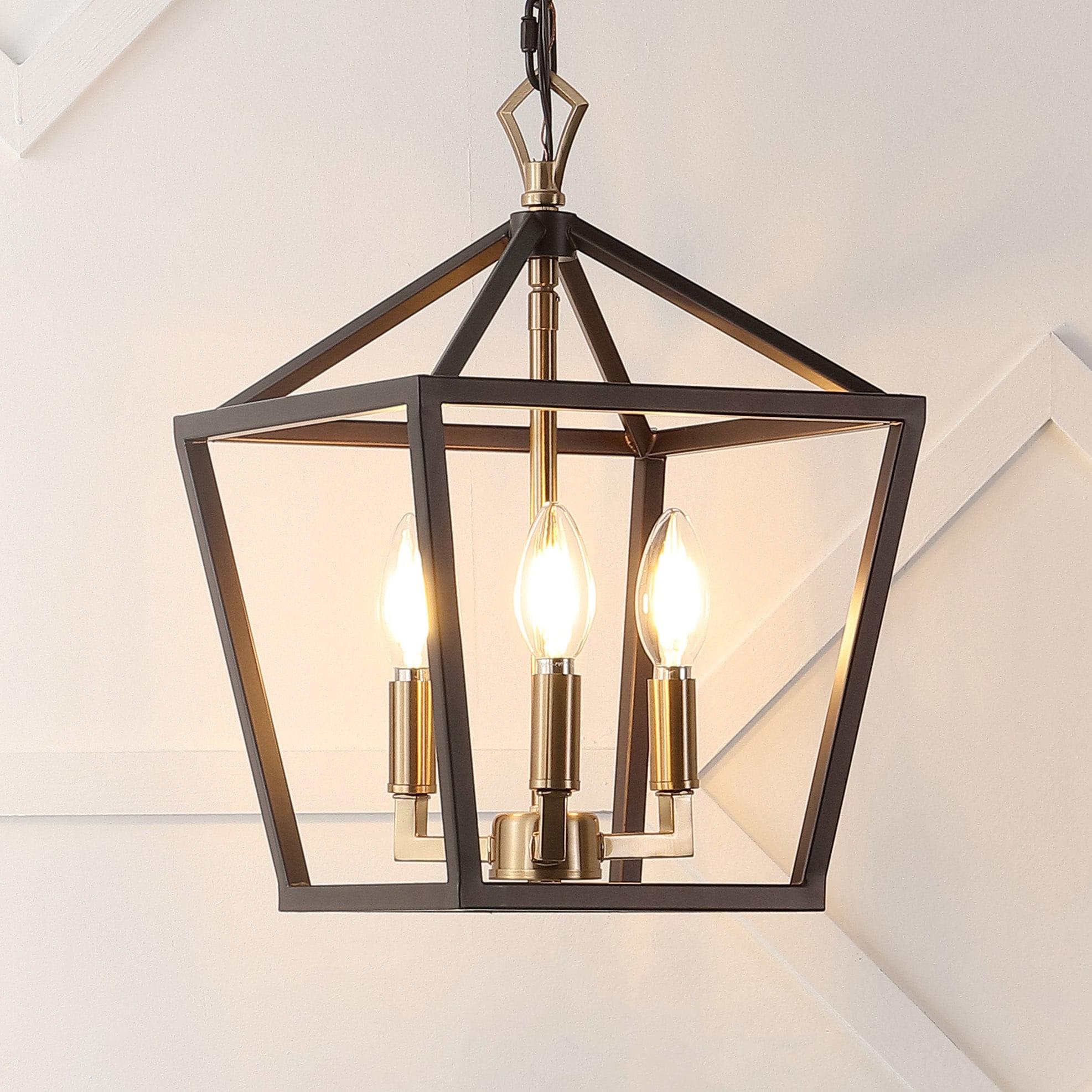 Ojai 10" 3-Light Iron Classic Modern Lantern LED Pendant, Oil Rubbed Bronze/Brass Gold