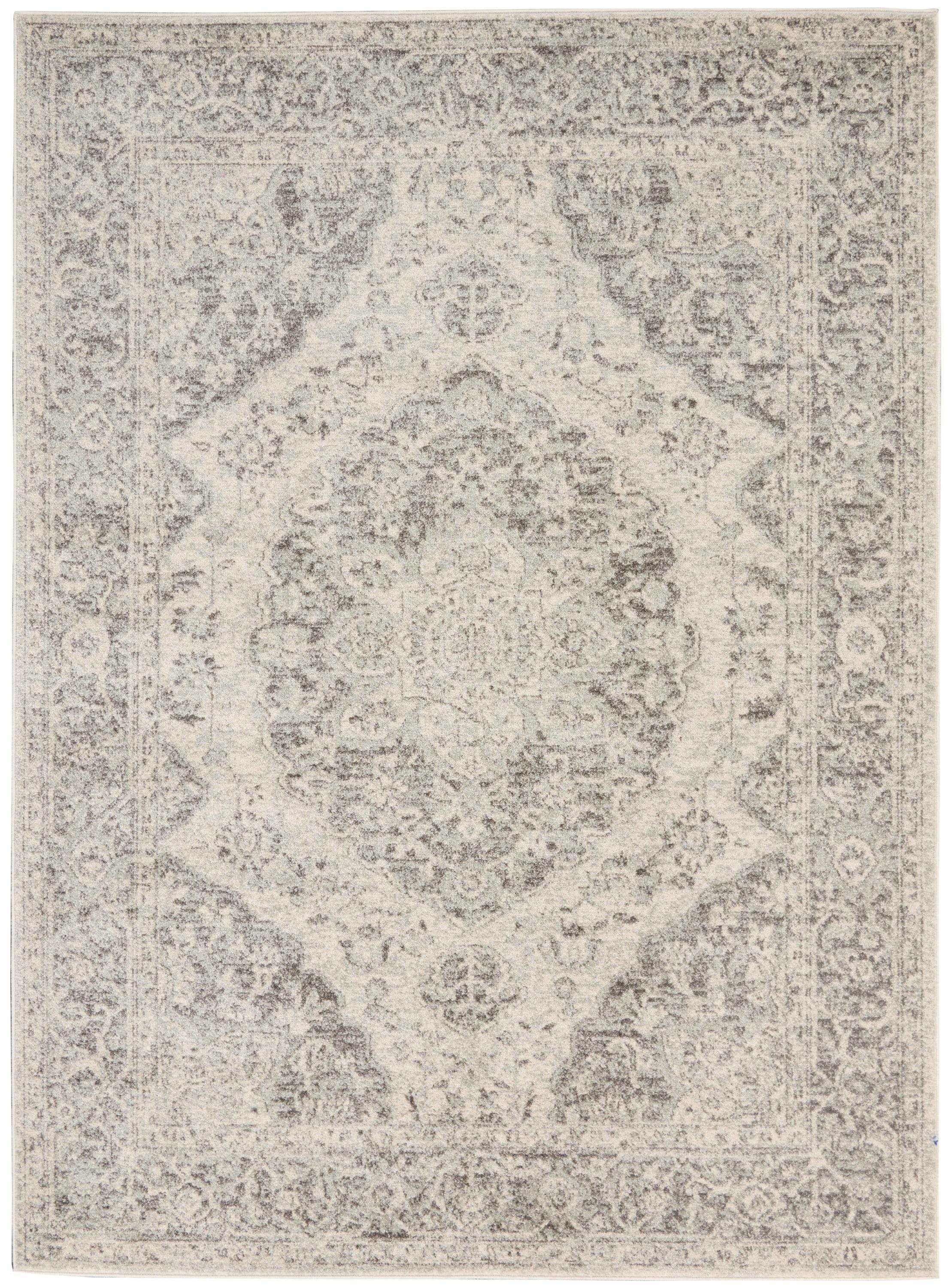 Nourison Tranquil Vintage Persian Center Medallion Area Rug Ivory Grey 4' x 6'