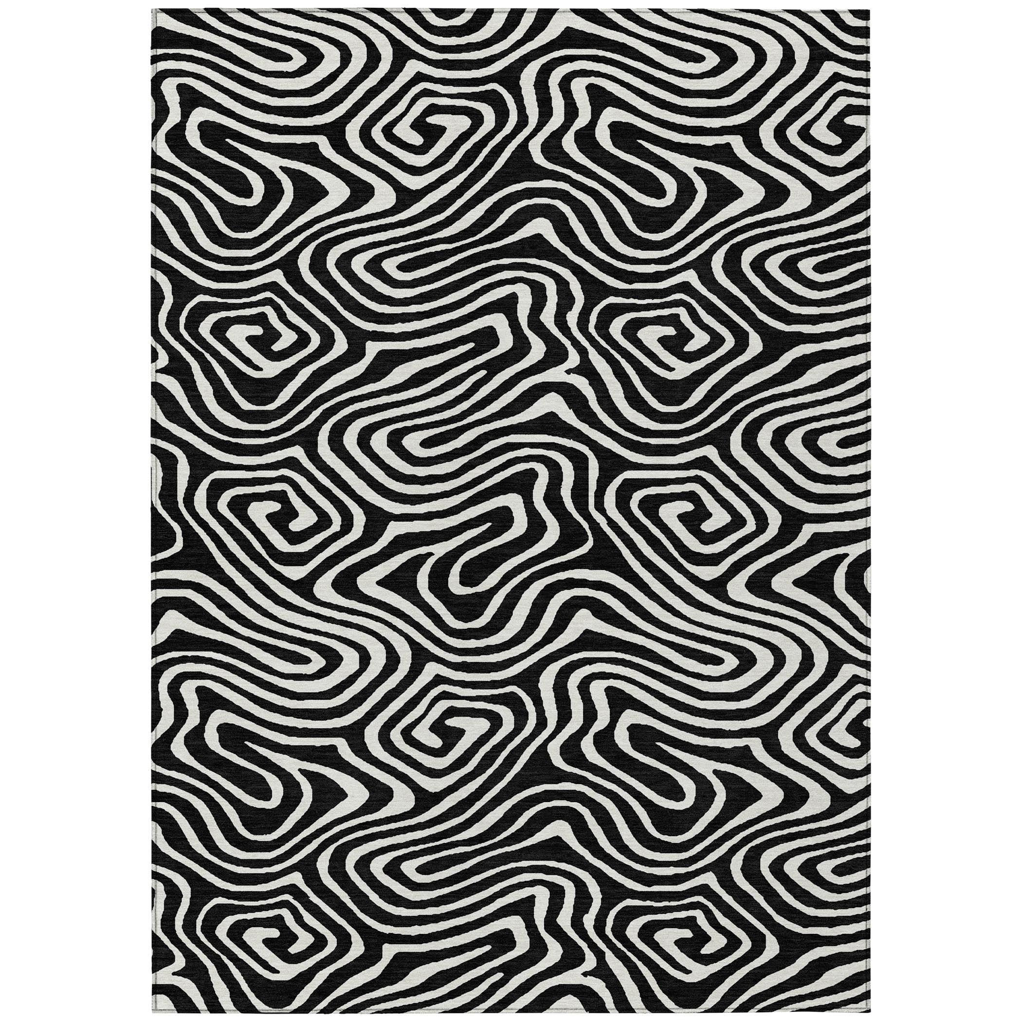 Machine Washable Indoor/Outdoor Chayden ACN1020 Black 8' x 10' Rug