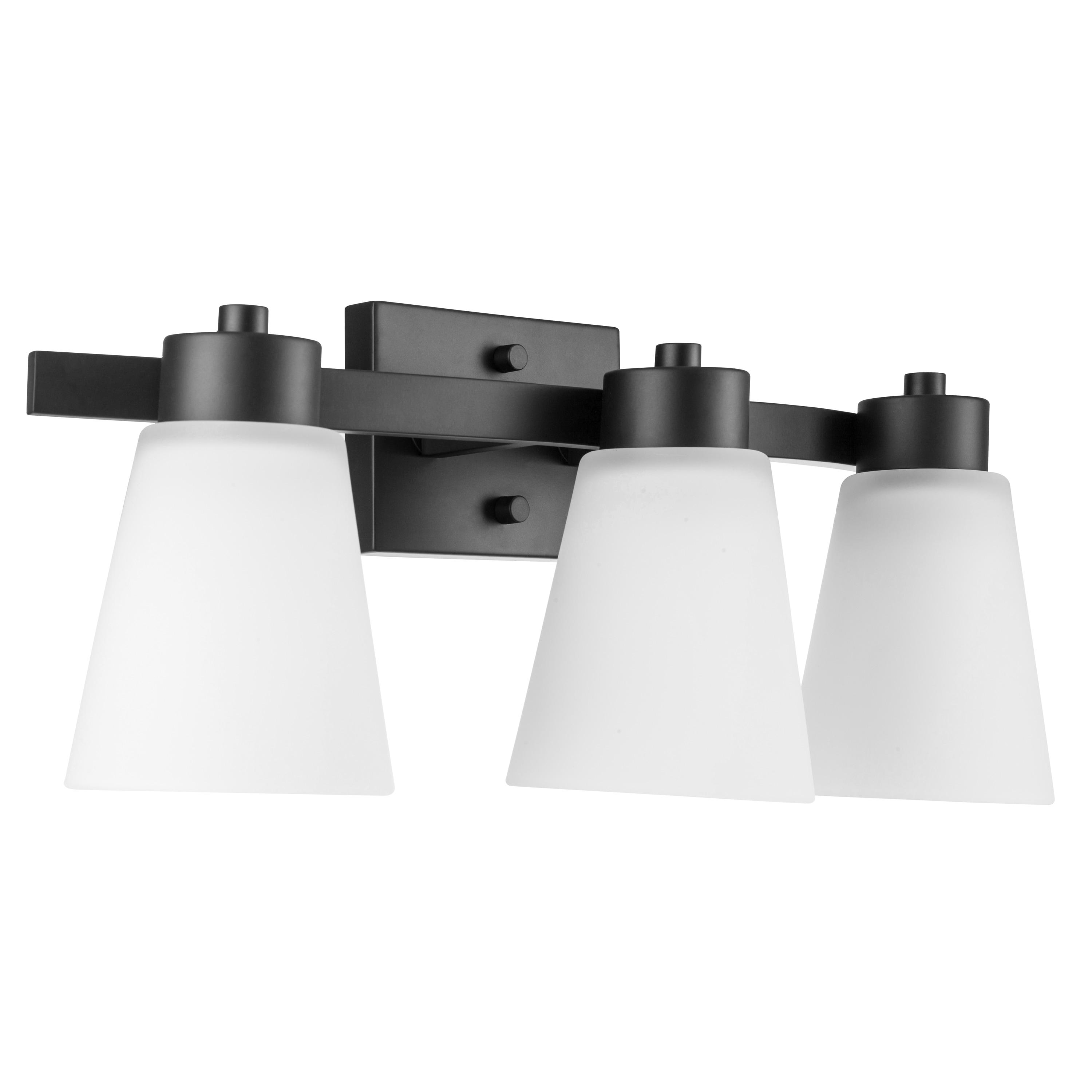 Prominence Home Fairendale 3-Light Matte Black Bathroom Vanity Light with Frosted Glass Shade