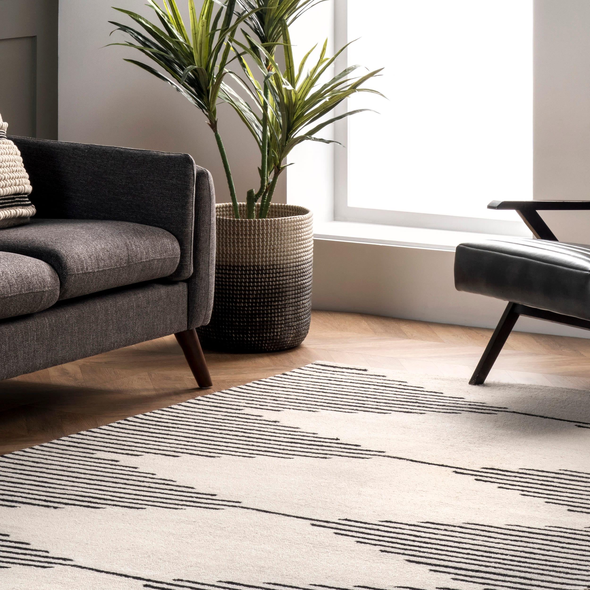 6'x9' Flynn Handmade Contemporary Wool Area Rug Ivory - nuLOOM: Geometric Pattern, Low Pile, Indoor Use, Canvas Backing