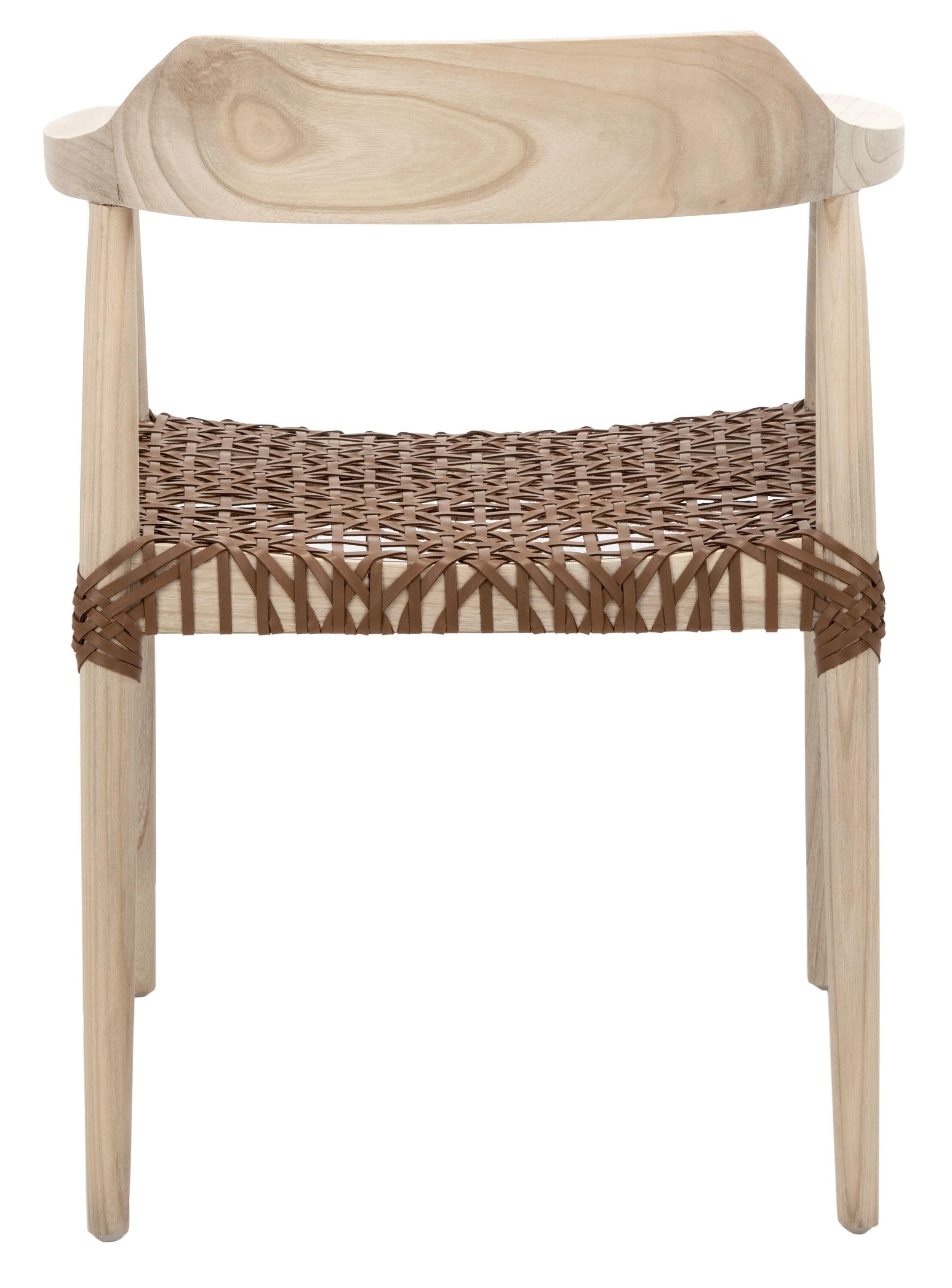 Munro Leather Woven Accent Chair - Natural/Light Honey - Safavieh