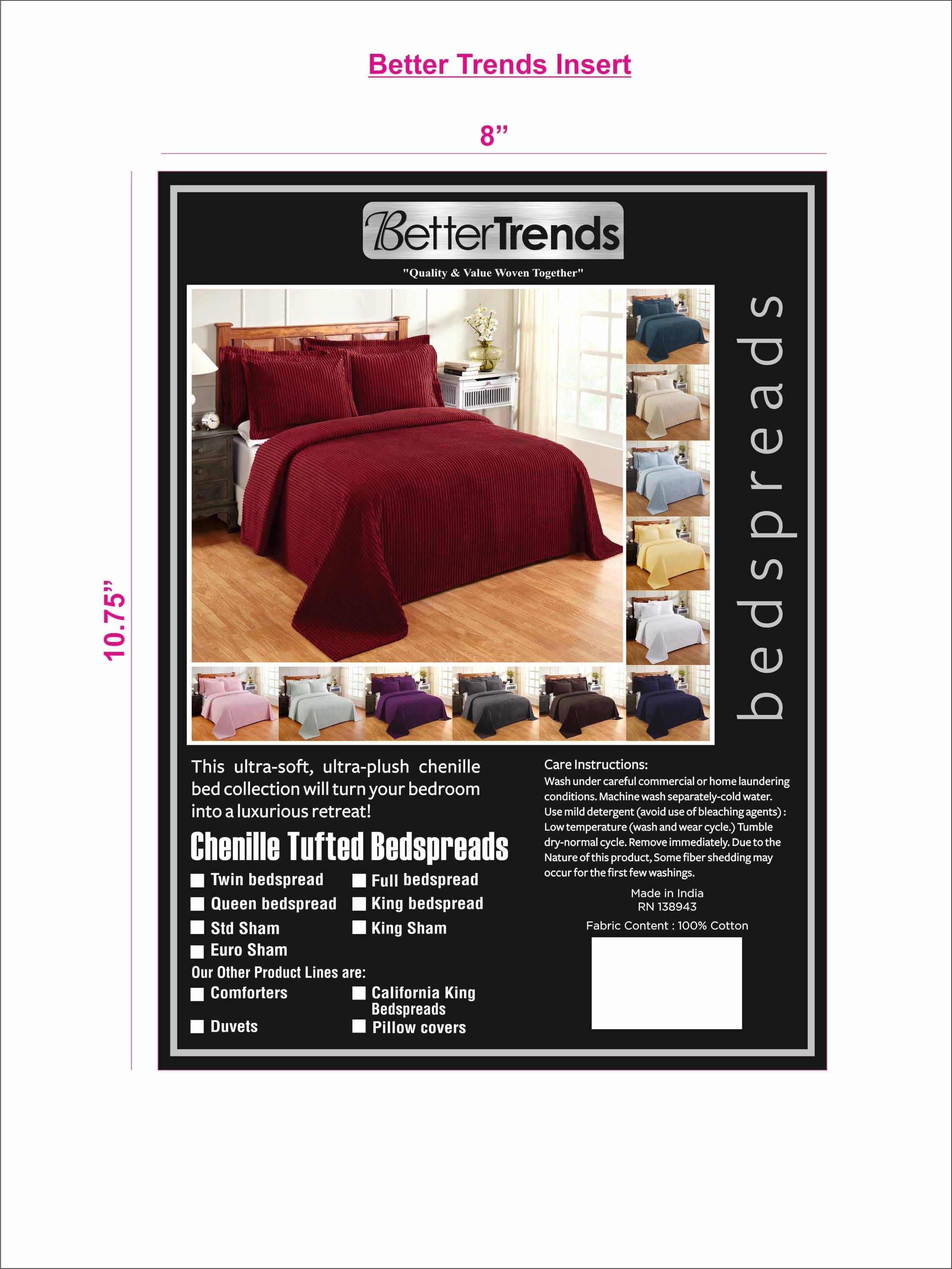 Better Trends Jullian Collection 100% Cotton Tufted Pillow Sham with Stripe Pattern Machine Washable Pillow Cover