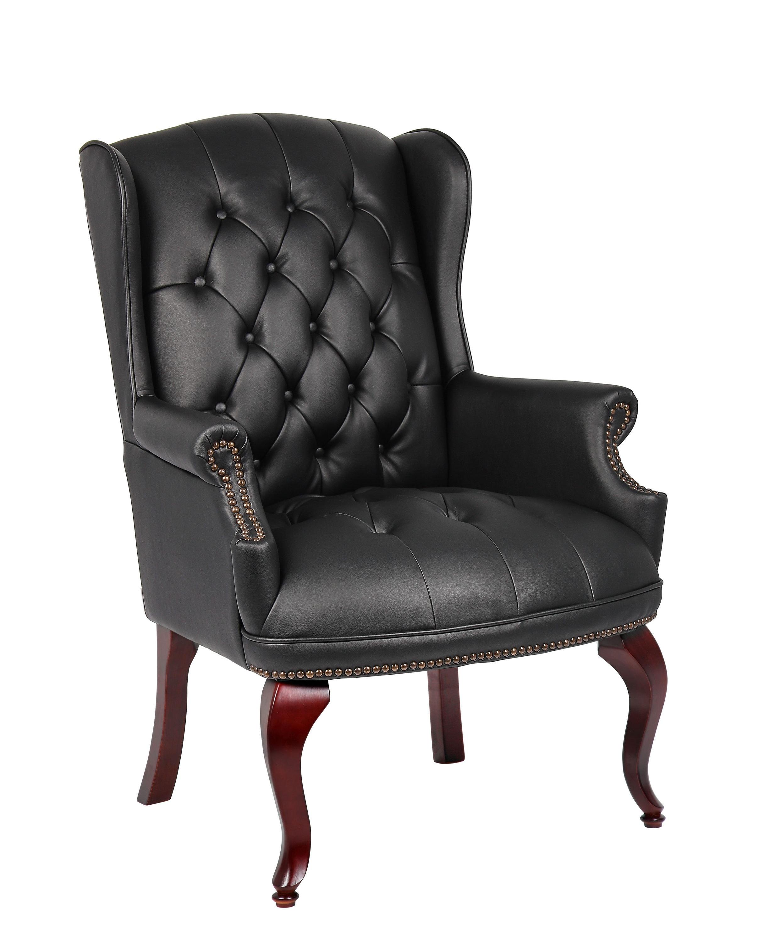 Wingback Traditional Guest Chair Black - Boss Office Products: Elegant Tufted Design, Nailhead Trim, Hardwood Frame