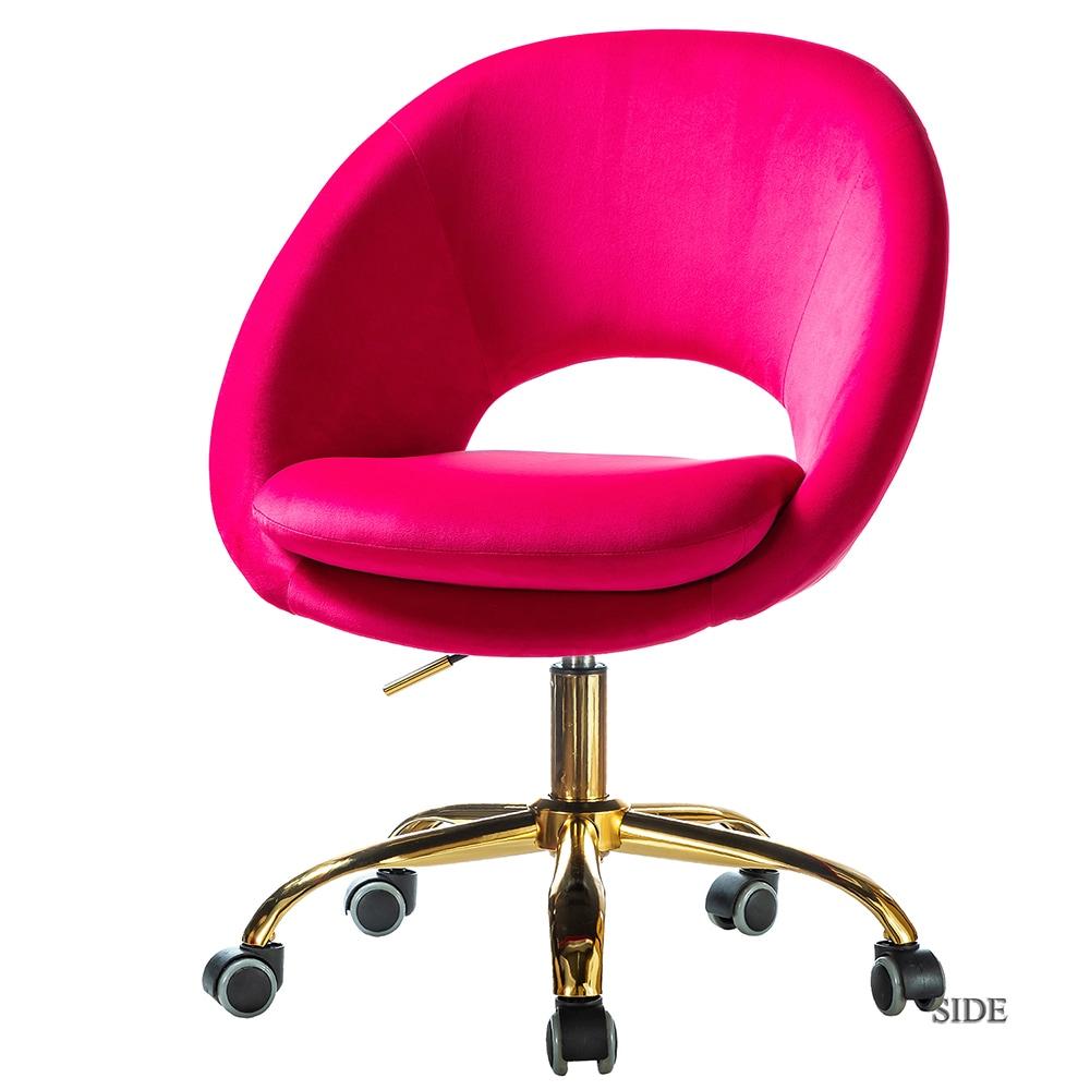 Velvet Swivel Rolling Home Office Chair Adjustable Desk Chair Fuchsia
