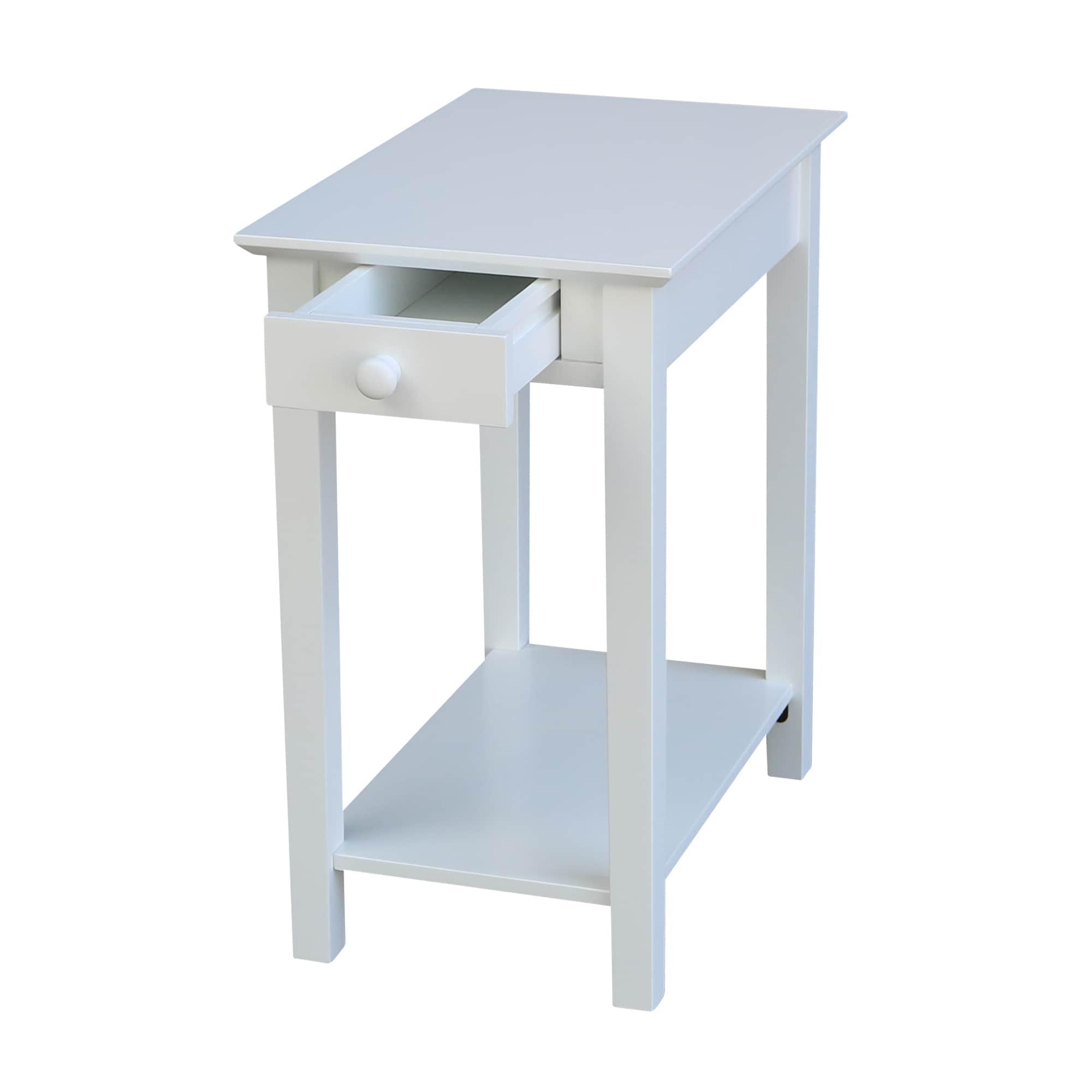 Narrow End Table White - International Concepts: Solid Parawood, Mid-Century Modern Style, 25" High