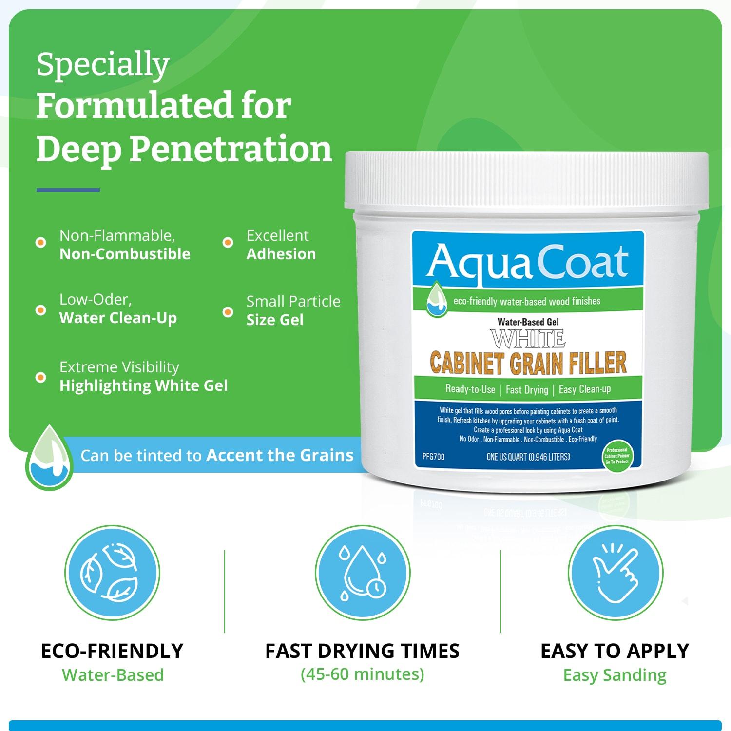 Aqua Coat Water-Based White Cabinet Wood Grain Filler Gel – Fast Drying, Low Odor White Wood Filler, Sandable & Paintable for Interior & Exterior Repairs, Upgrades & Restorations – 32 oz