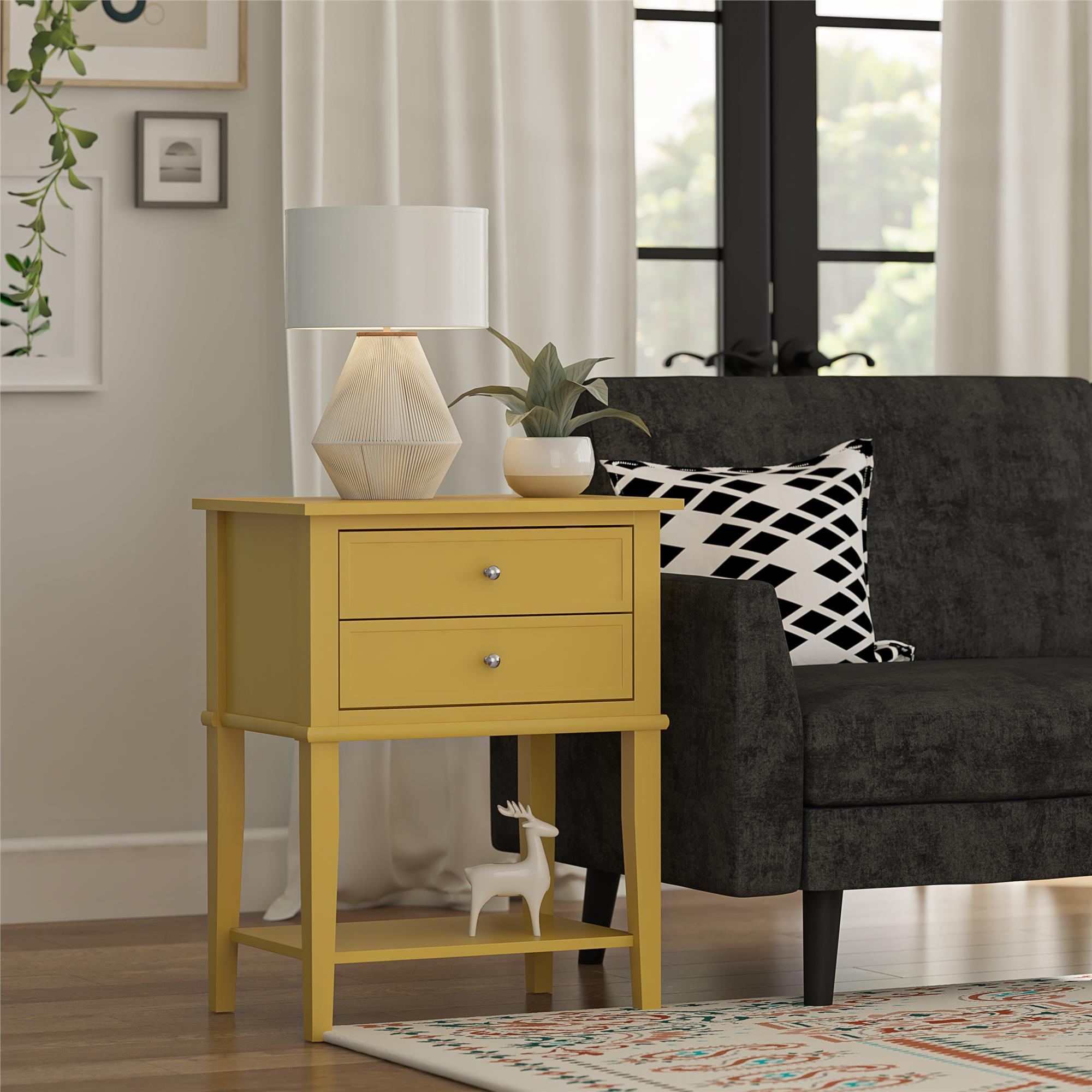 Ameriwood Home Franklin Accent Table with 2 Drawers, Mustard Yellow