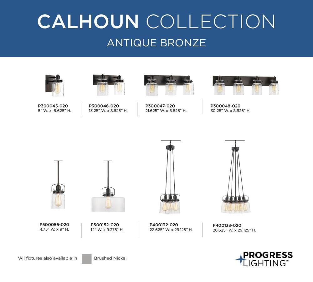Progress Lighting Calhoun 3-Light Bath Vanity, Steel, Antique Bronze, Clear Glass Shade