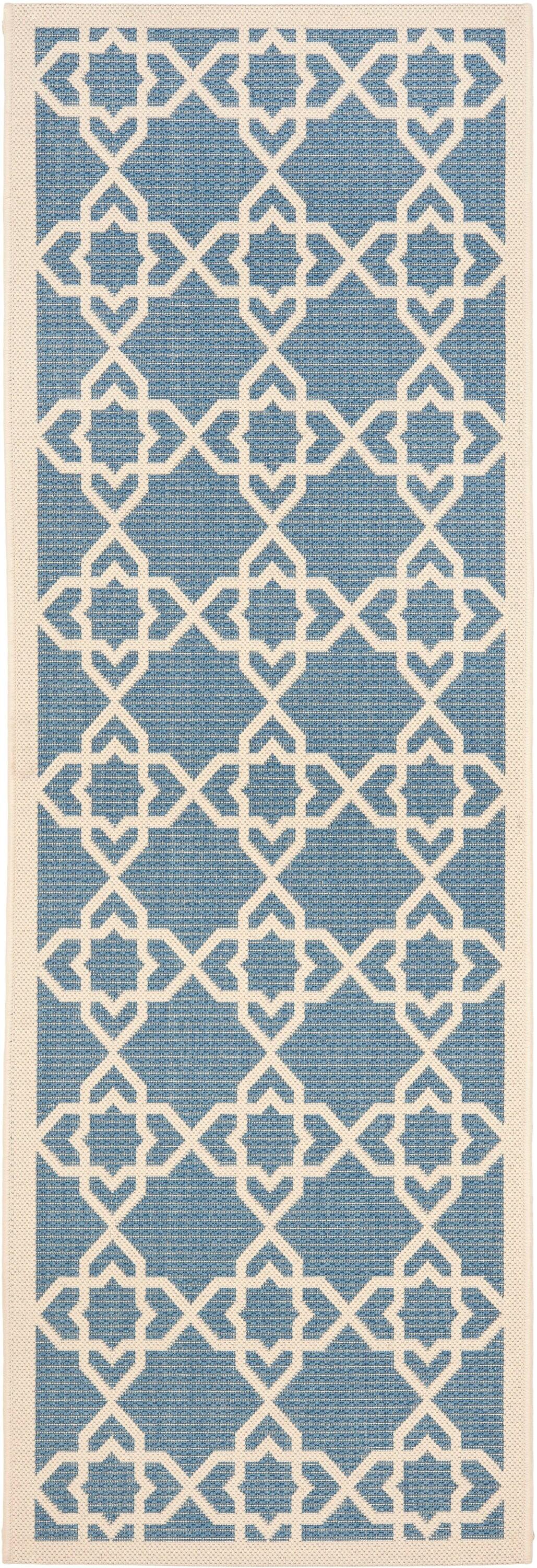 Courtyard CY6032 Power Loomed Indoor and Outdoor Runner Rug - Blue/Beige - 2'3"x12' - Safavieh