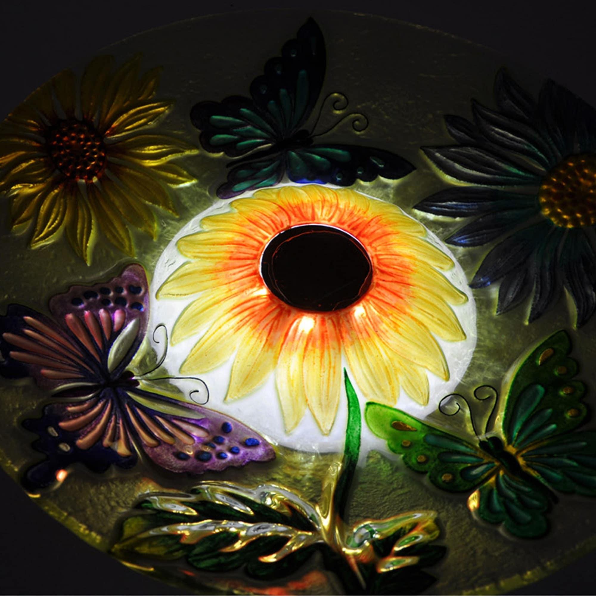 Teamson Home Outdoor 18" Hand painted Butterfly Fusion Glass Solar Bird Bath w/ Stand