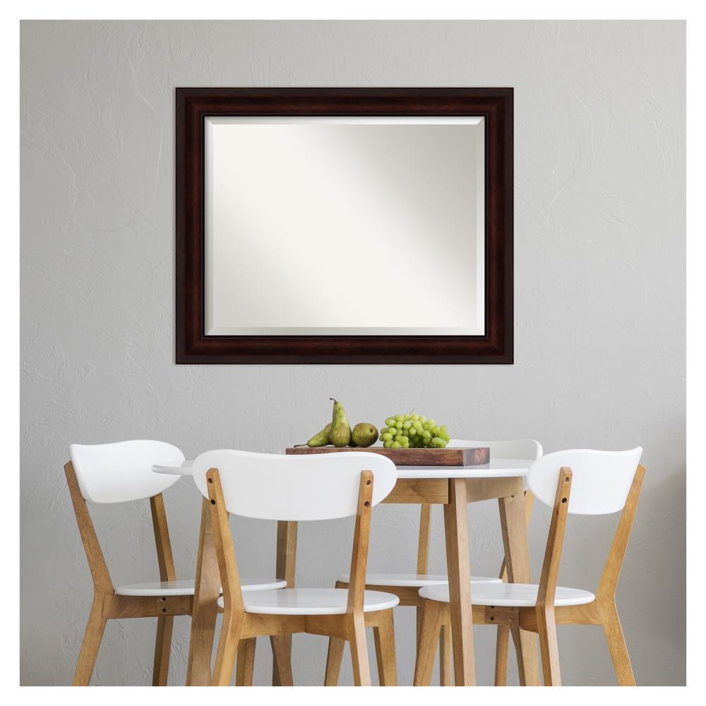 Amanti Art Beveled Bathroom Wall Mirror - Coffee Bean Brown Frame - Coffee Bean Brown Outer Size: 33 x 27 in