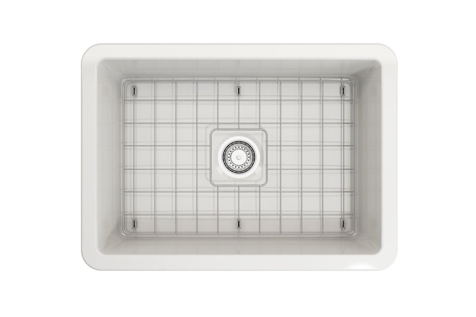 Glossy White Fireclay Farmhouse Drop-In Single Bowl Sink Kit