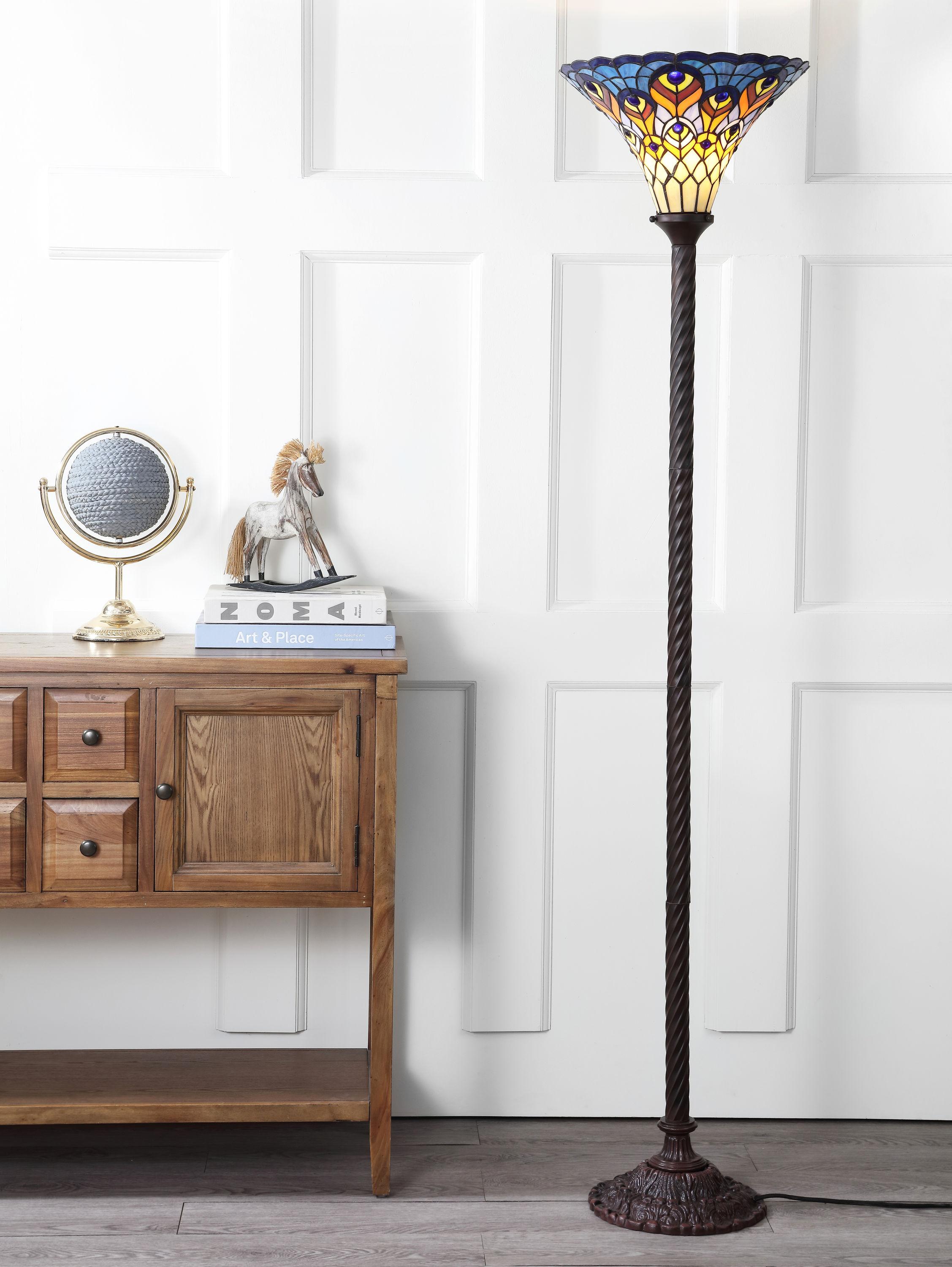JONATHAN Y JYL8006A Peacock Tiffany-Style 70" Torchiere LED Floor Lamp, Traditional for living room, dinning room, bedroom, office Bulb Included, Bronze
