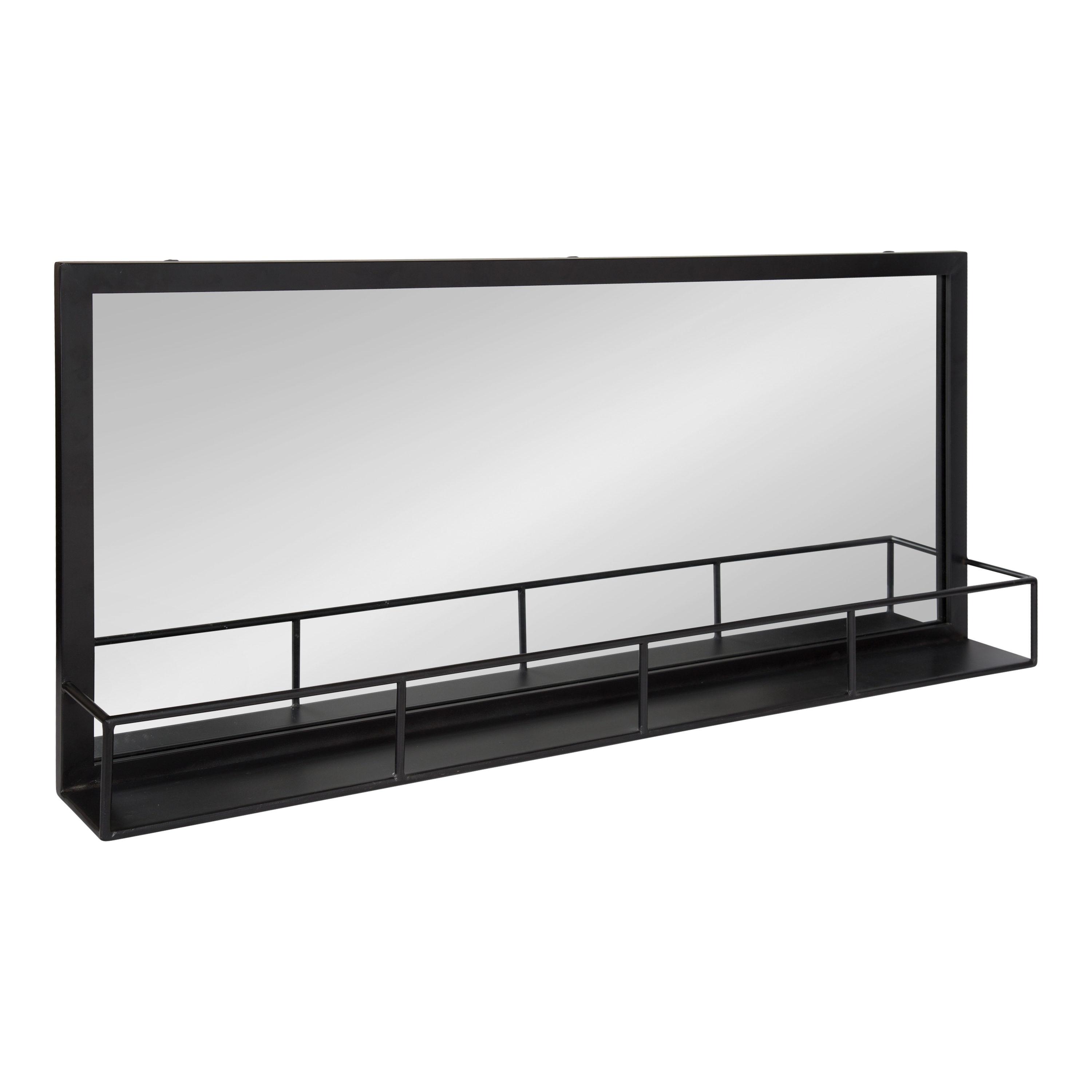 40" x 18" Jackson Metal Frame Mirror with Shelf Black - Kate & Laurel All Things Decor: Modern Rectangle, No Assembly Required