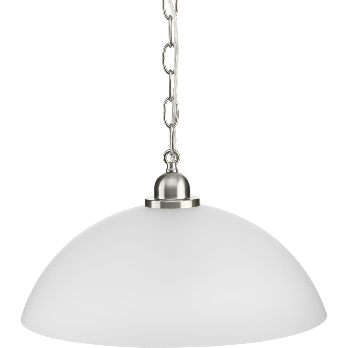 Progress Lighting, Classic Collection, 1-Light Pendant, Brushed Nickel, Etched Glass Shade