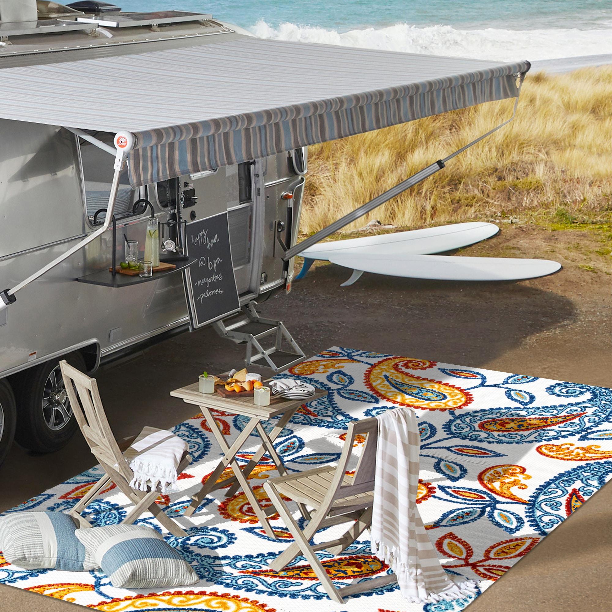5'x8' Julien Paisley High-Low Indoor/Outdoor Area Rug, Orange/Blue - JONATHAN Y