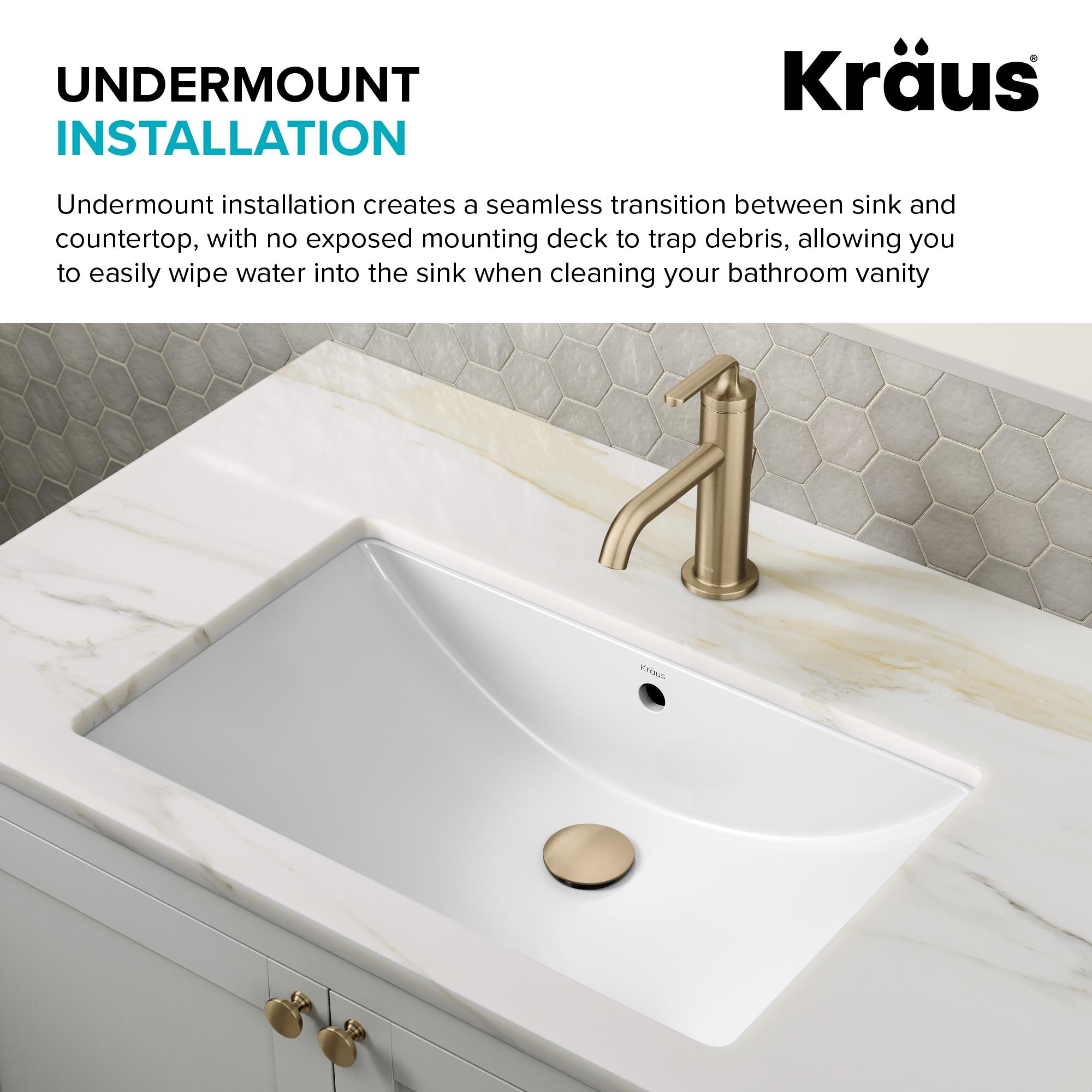 KRAUS Elavo. Rectangular Porcelain Ceramic Undermount Bathroom Sink In White With Overflow Drain, KCU-243
