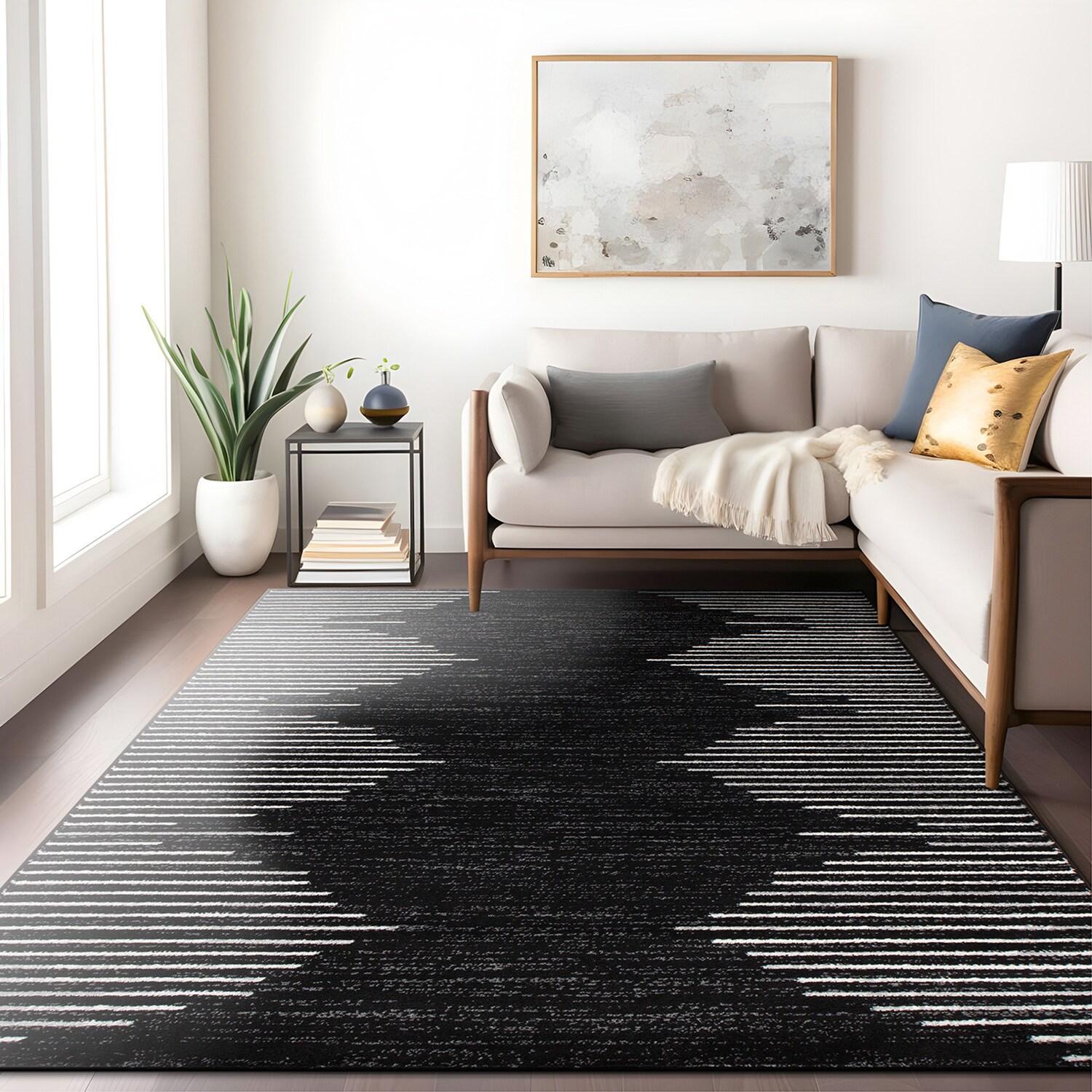 World Rug Gallery Bohemian Stripe Area Rug - Black 5' x 7'