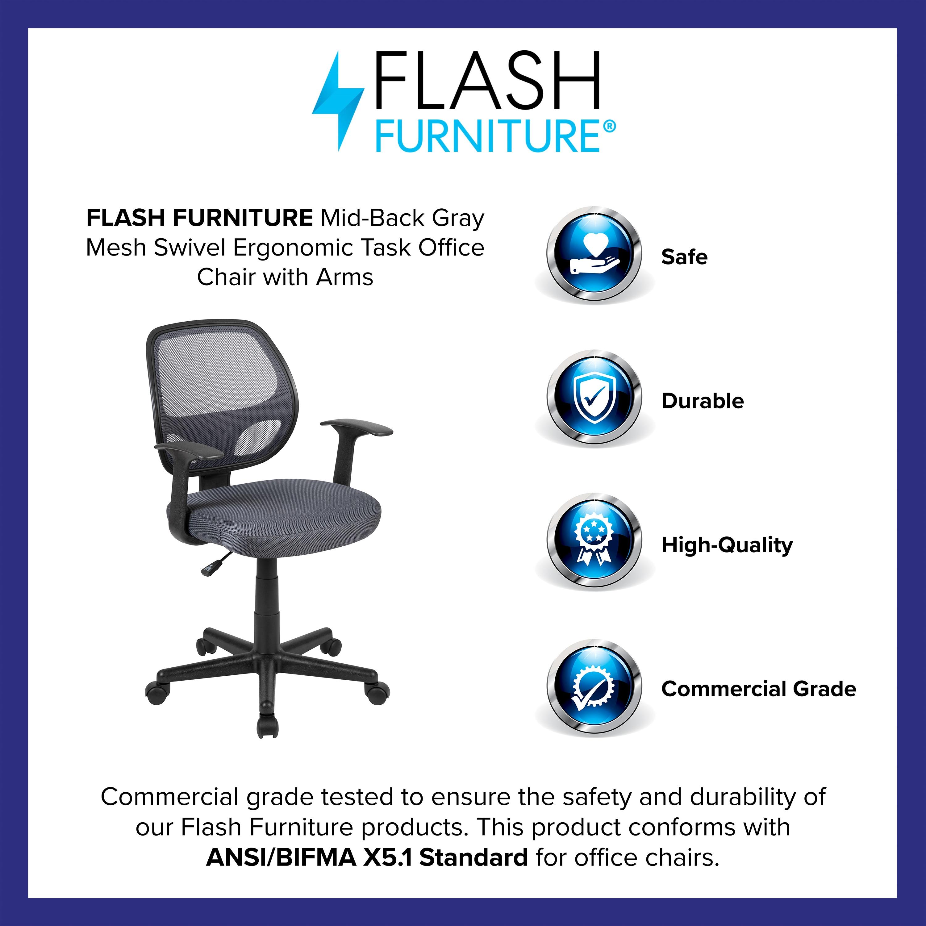Mid-Back Mesh Swivel Ergonomic Task Office Chair - Arms
