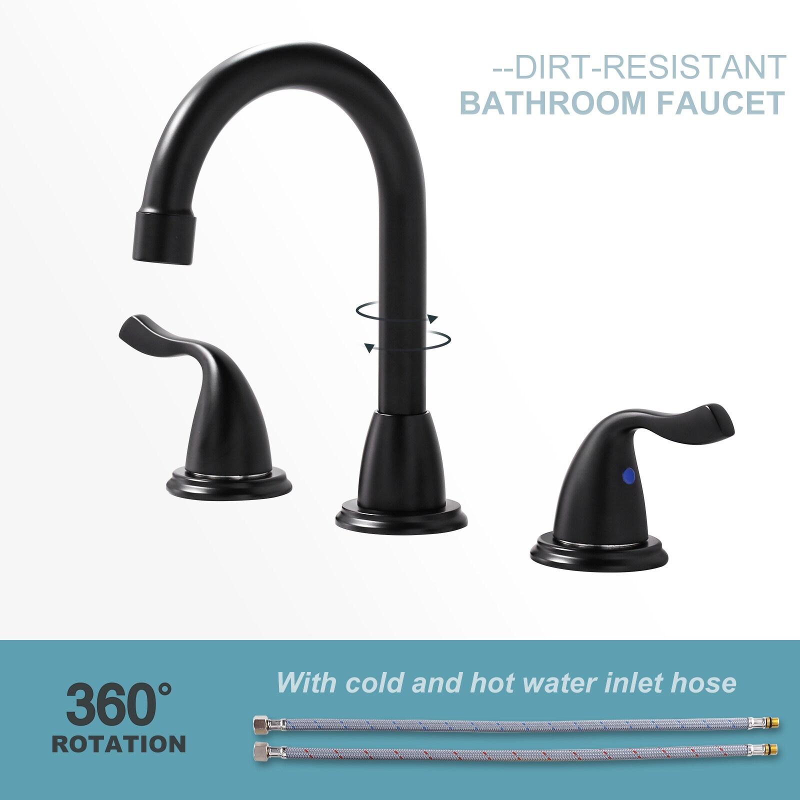 Matte Black Bathroom Faucet 3 Hole, WOWOW 8 Inch Widespread Bathroom Faucet, 2 Handles Bathroom Sink Faucet with Pon Up Drain and cUPC Supply Lines, 360 Swivel Faucet for Bathroom Sink