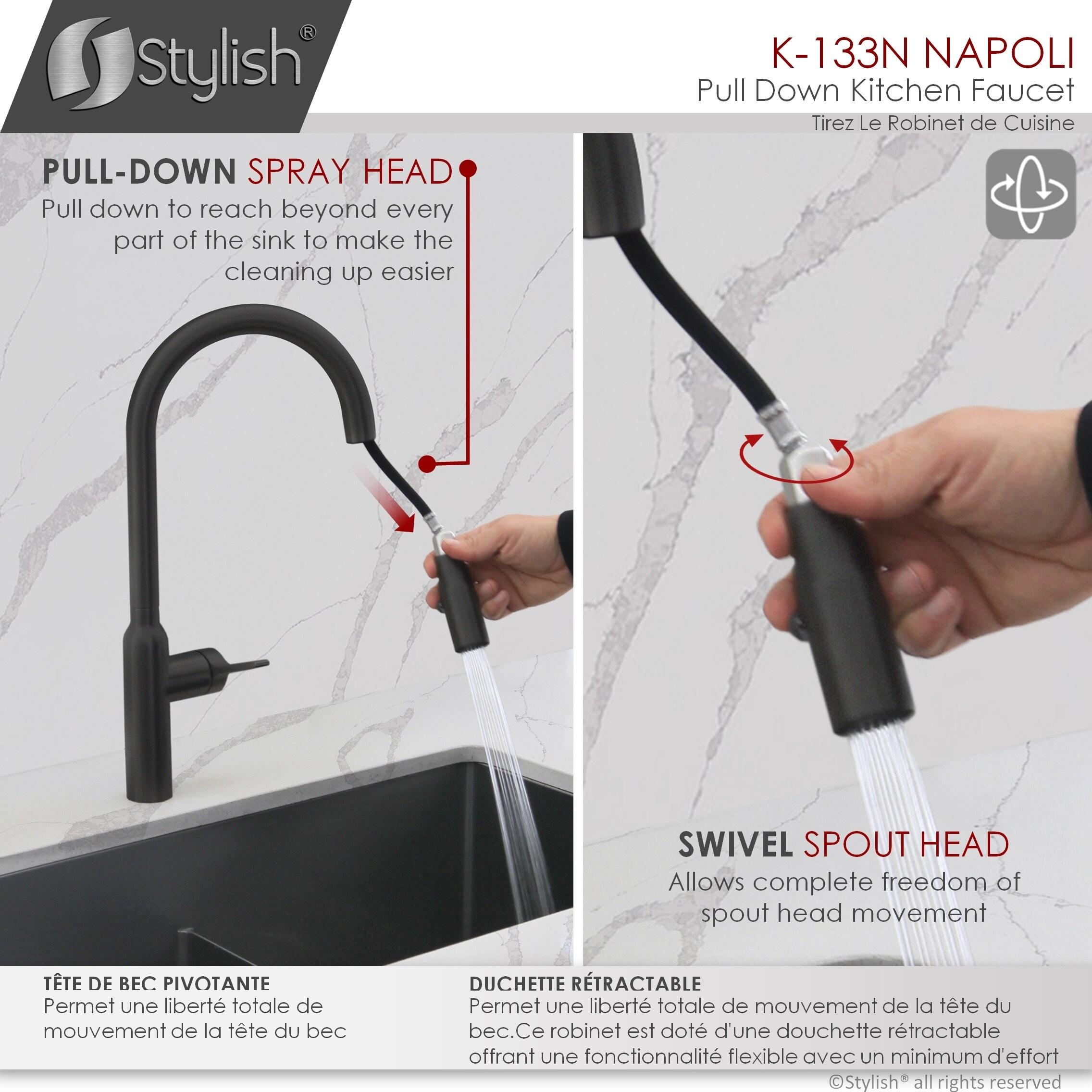 Modern Faucet Stylish Napoli One-Handle Stainless Steel Pull Down Kitchen Faucet