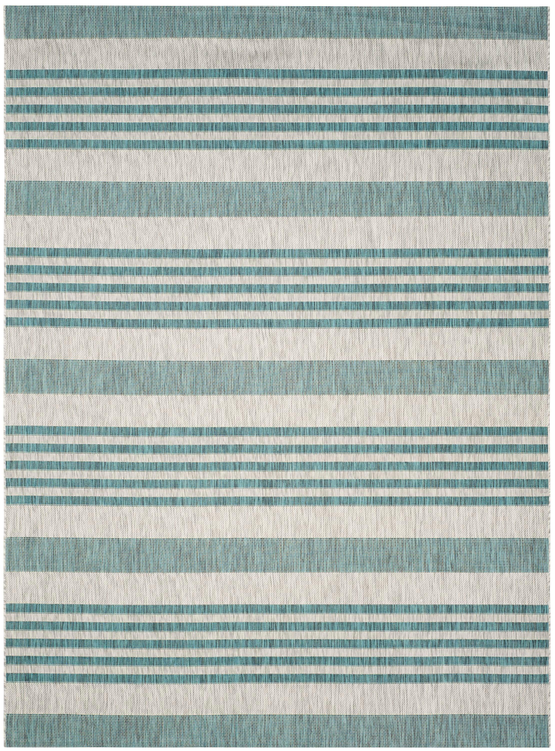 SAFAVIEH Courtyard Patrice Striped Indoor/Outdoor Area Rug, 9' x 12', Grey/Blue