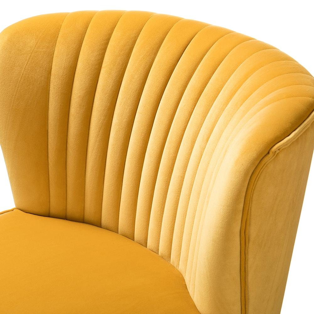Comfy Velvet Accent Chair Transitional Armless Side Chair Gold Leg Vanity Living Room Adult Mustard
