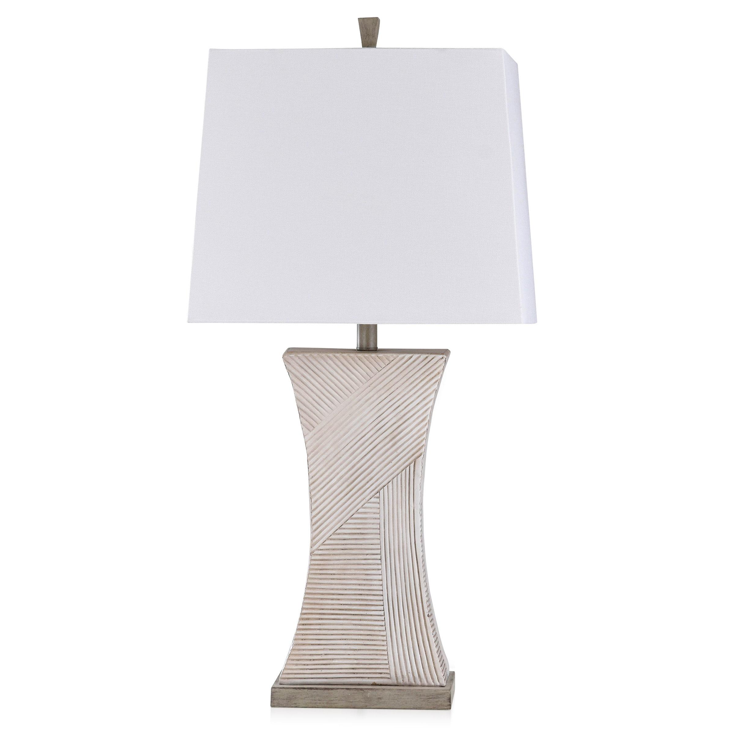 Asher Linear Embossed Resin Table Lamp Off-White - StyleCraft: Modern Drum Shade, Polyresin, UL Listed, 34" Tall