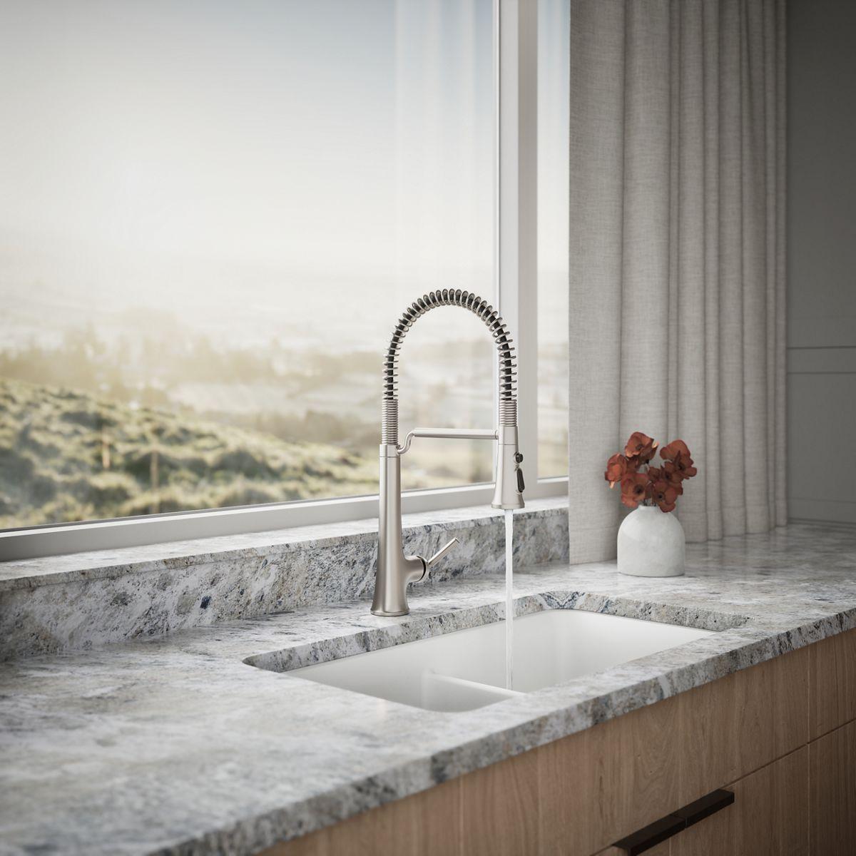 Kohler Tone Single Handle Semi-Professional Pre-Rinse Kitchen Sink Faucet with Three-Function Pull Down Sprayer