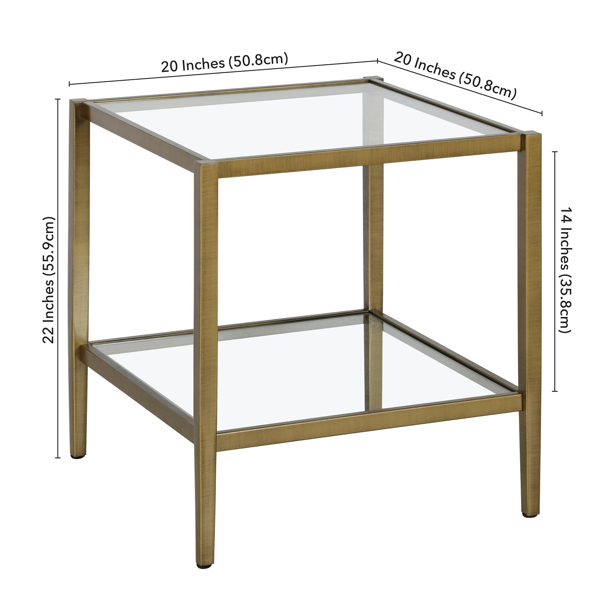 Evelyn&Zoe Hera 20" Wide Square Side Table with Glass Shelf, Antique Brass