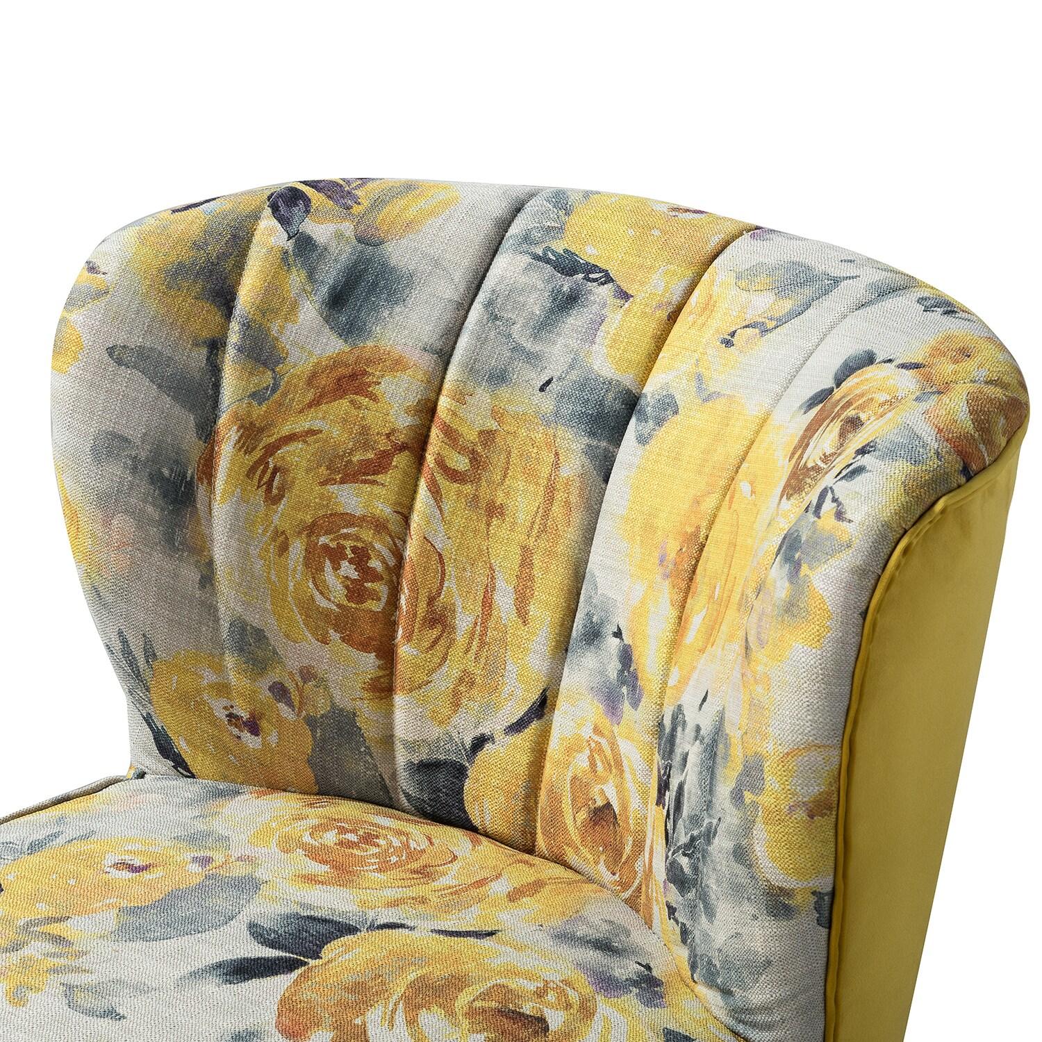 Contemporary Upholstery Accent Chair Metal Base Tufted Back Elegant Pattern seat Home Living Room Bedroom Yellow