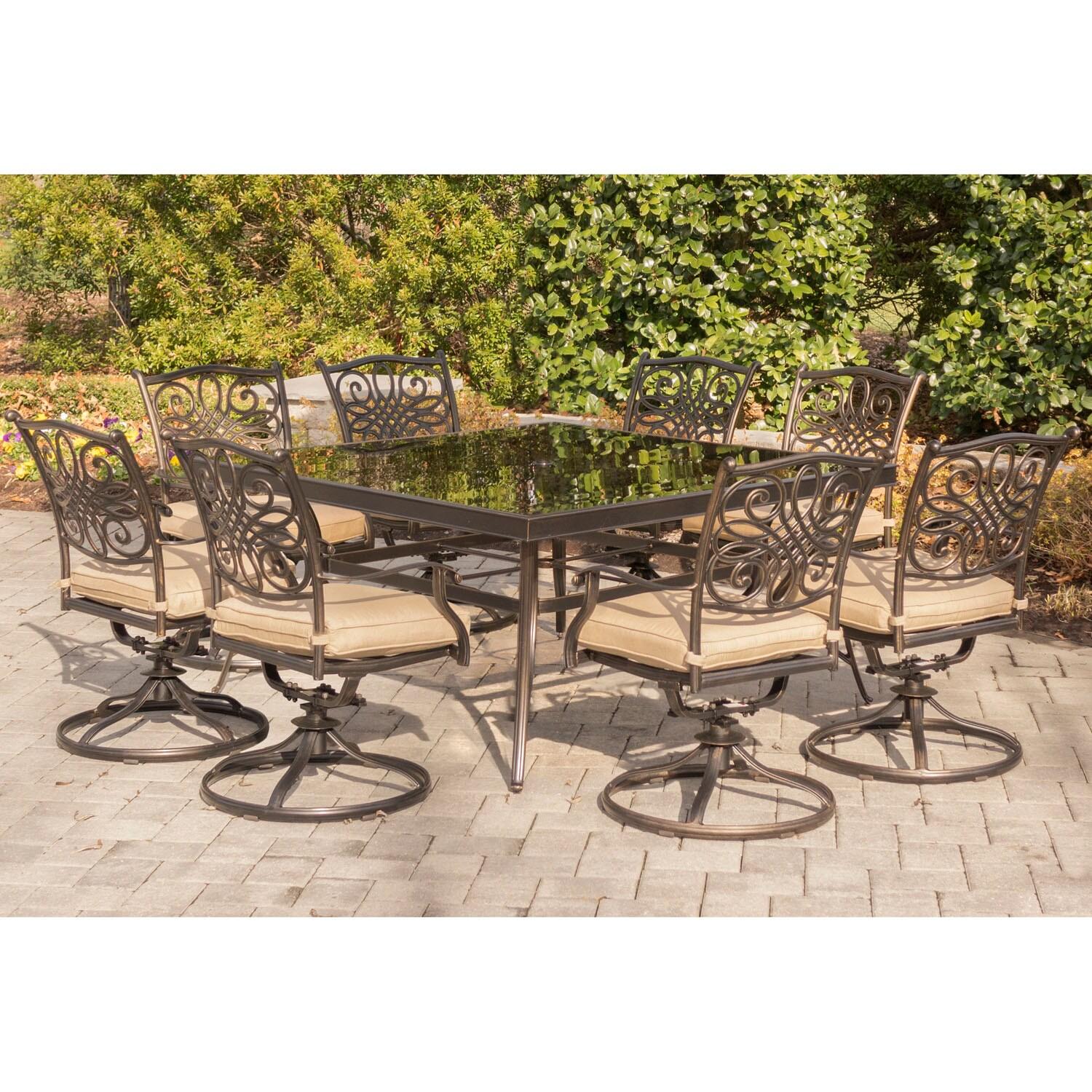 Hanover Traditions 9-Piece Aluminum Outdoor Dining Set, Natural Oat