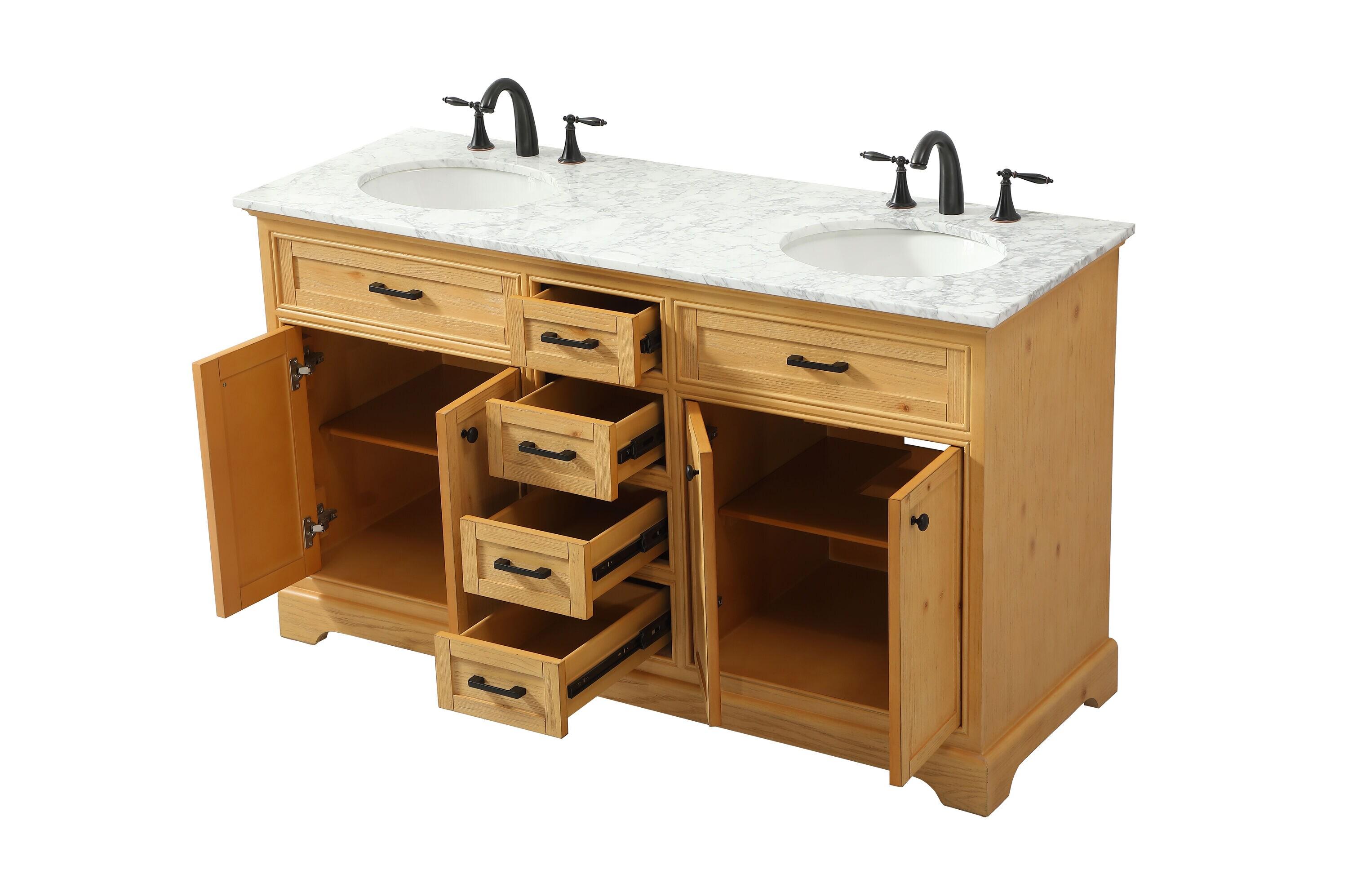 Elegant Decor Americana 60" Aluminum MDF Double Bathroom Vanity in Natural Wood