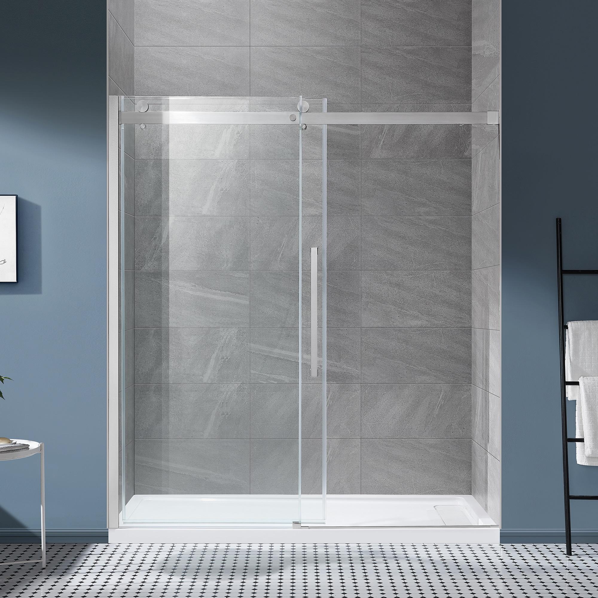OVE Decors Bel Soft Close Satin nickel 72-in W x 78.75-in H Frameless Clear Glass Sliding Soft Close Shower door