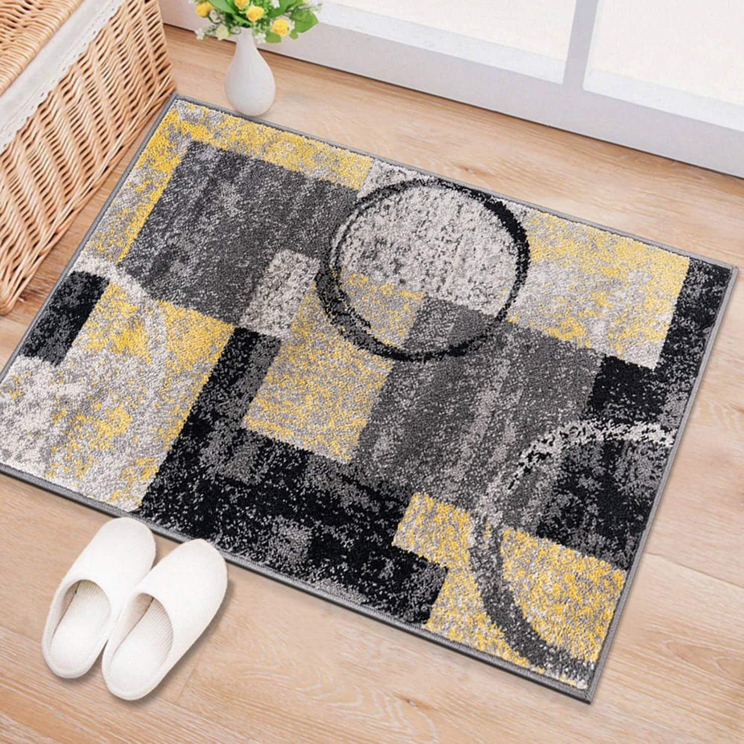 World Rug Gallery Abstract Circle Yellow 2'x3' Area Rug