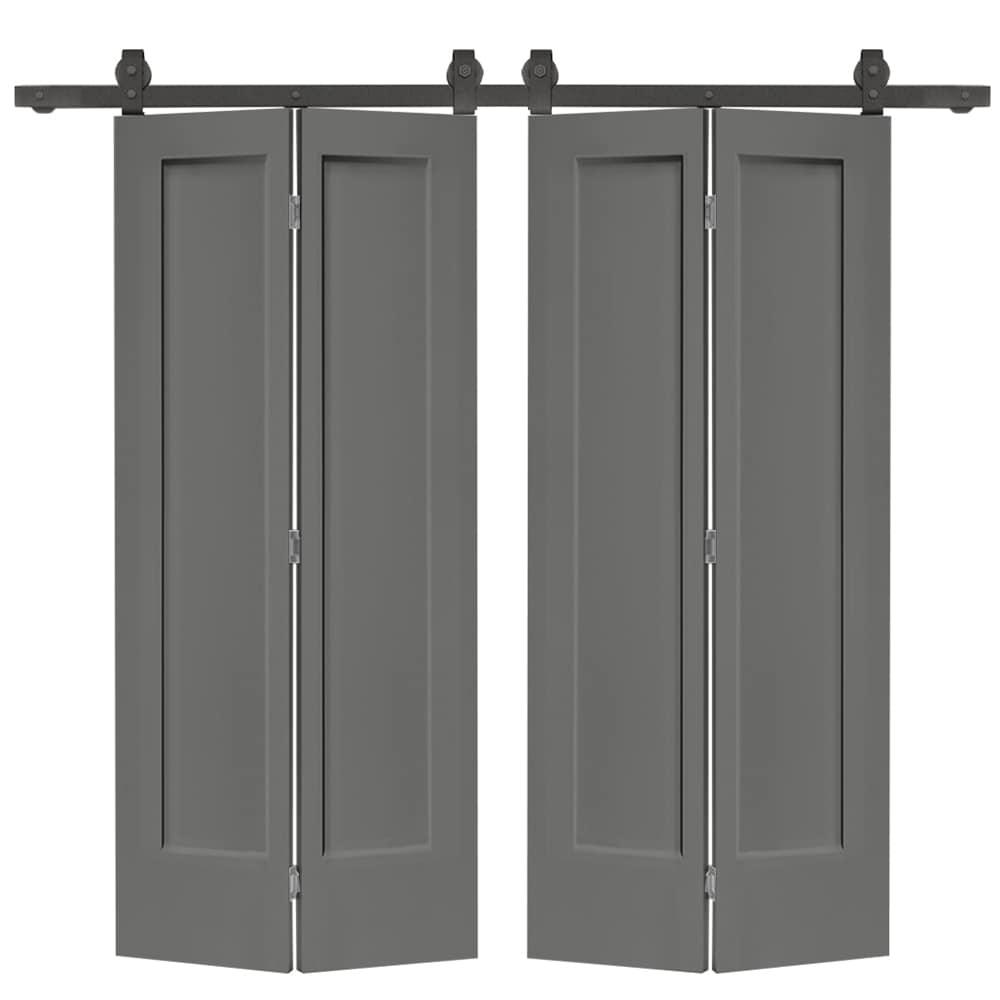 Calhome Paneled MDF Composite Double Bifold Barn Doors with Installation Hardware Kit