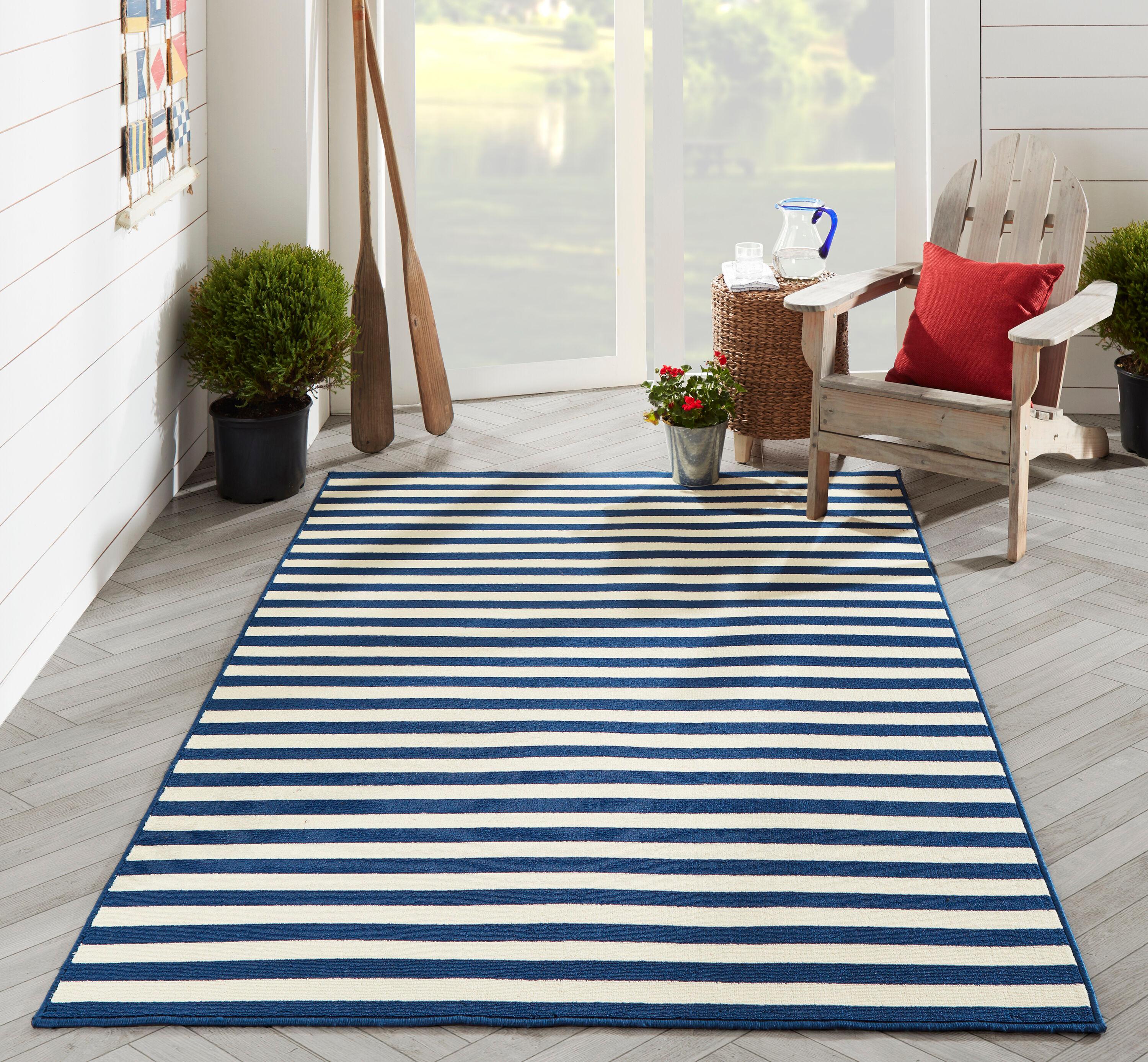 Momeni  Baja Stripe Indoor Outdoor Rug Navy 3'11" x 5'7" 4' x 6' Outdoor, Indoor Rectangle