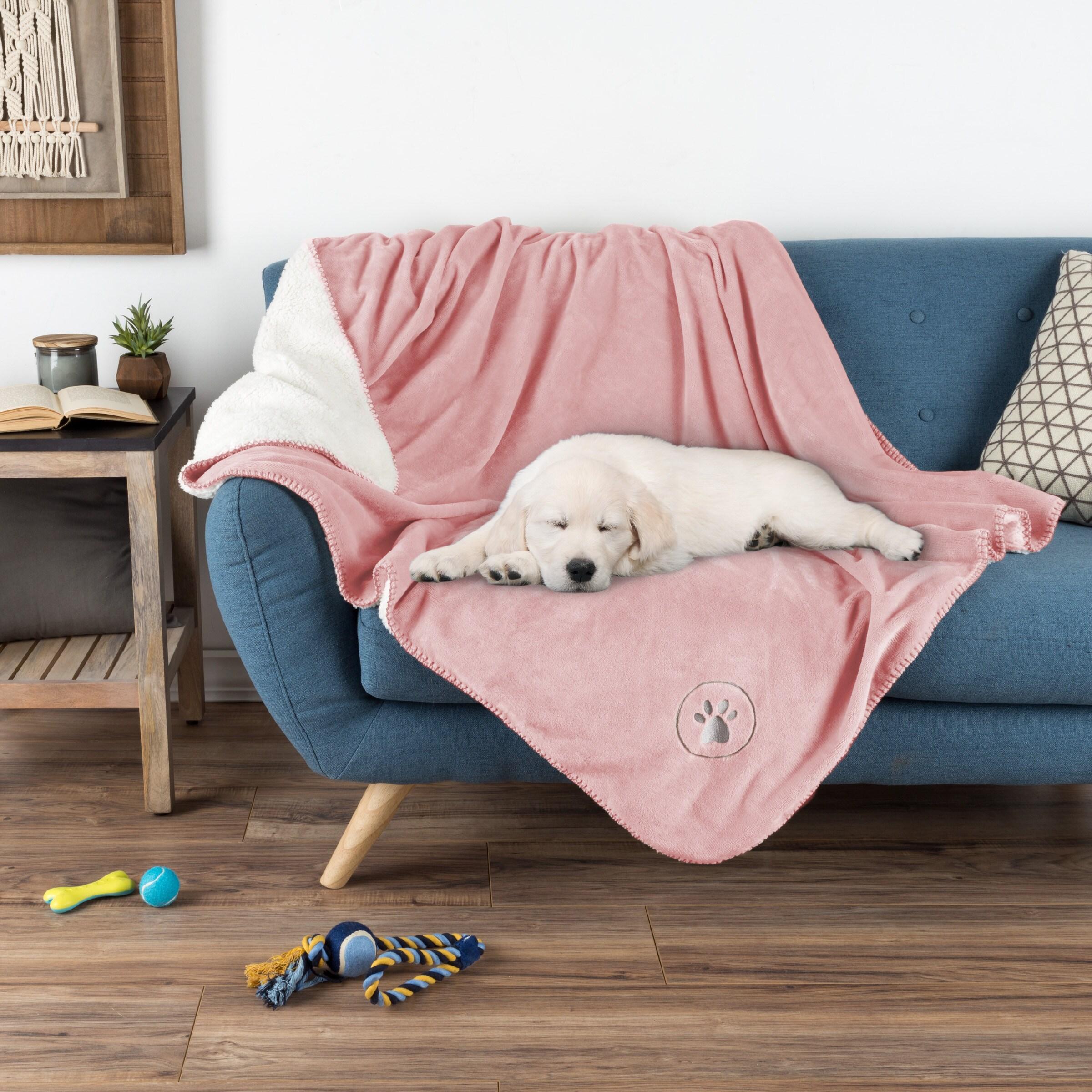 Waterproof Pet Blanket - 50x60-Inch Reversible Fleece Throw Protects Couches, Cars, and Beds from Spills, Stains, and Fur by PETMAKER (Pink)