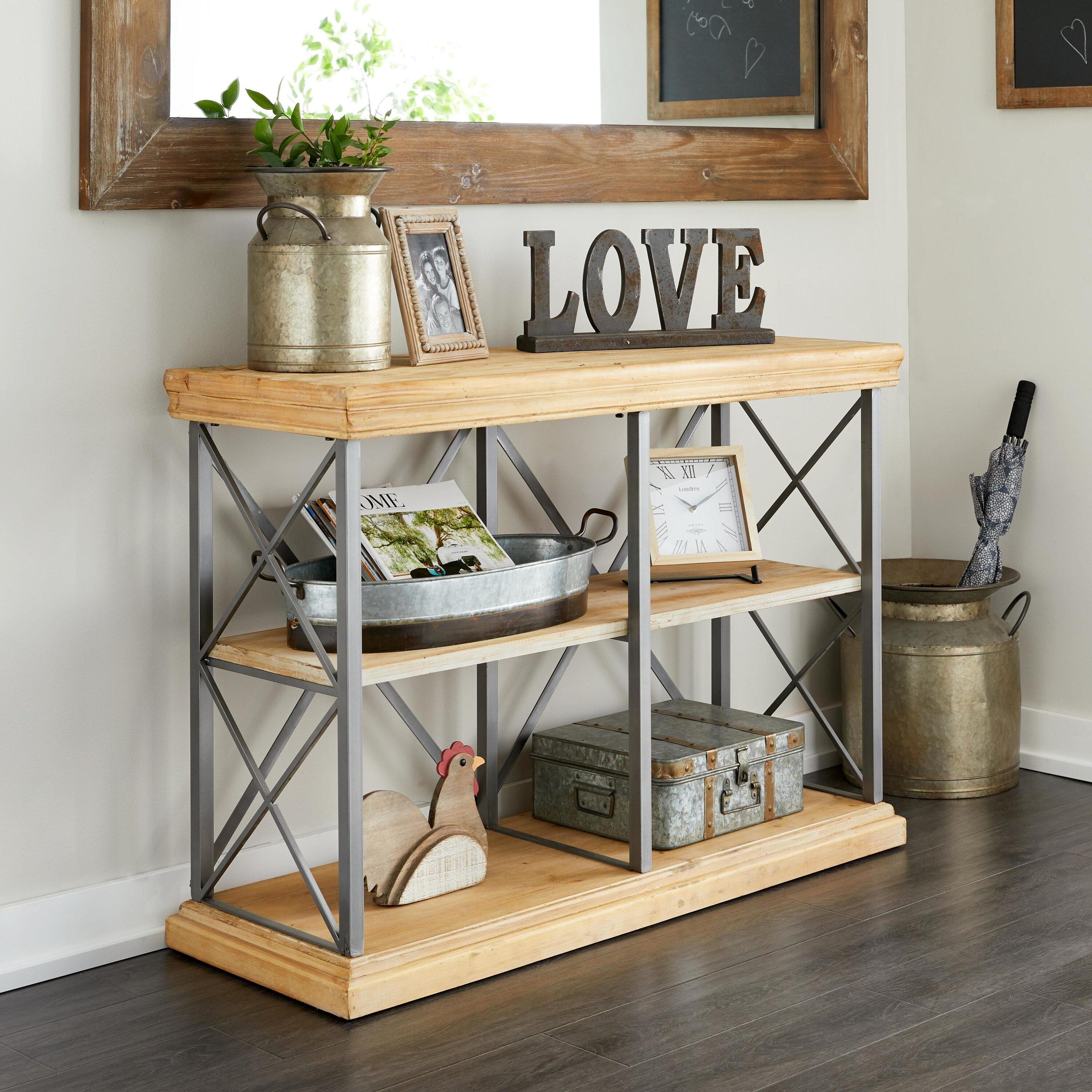 DecMode 48" x 34" Brown Wood 3-Tier Shelving Unit, 1-Piece