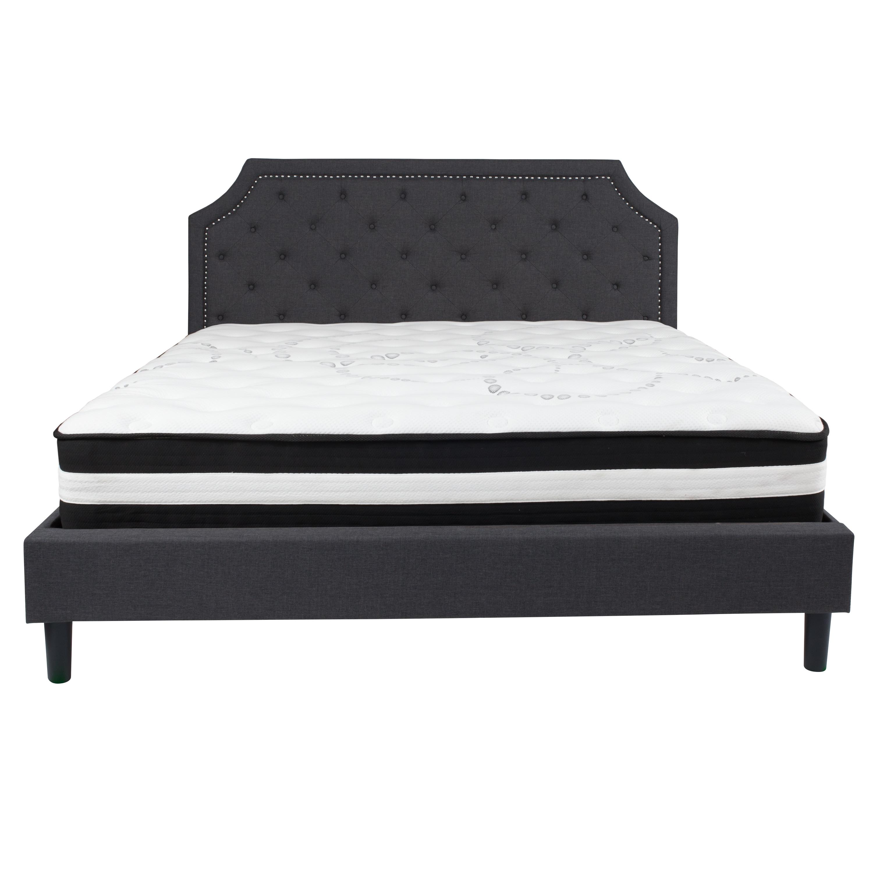 Flash Furniture Brighton King Size Tufted Upholstered Platform Bed in Dark Gray Fabric with Pocket Spring Mattress