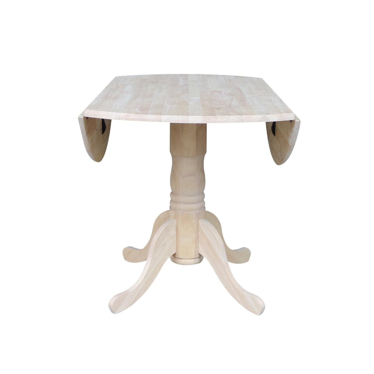 42" Mason Round Dual Dining Table Unfinished - International Concepts: Parawood, Drop Leaves