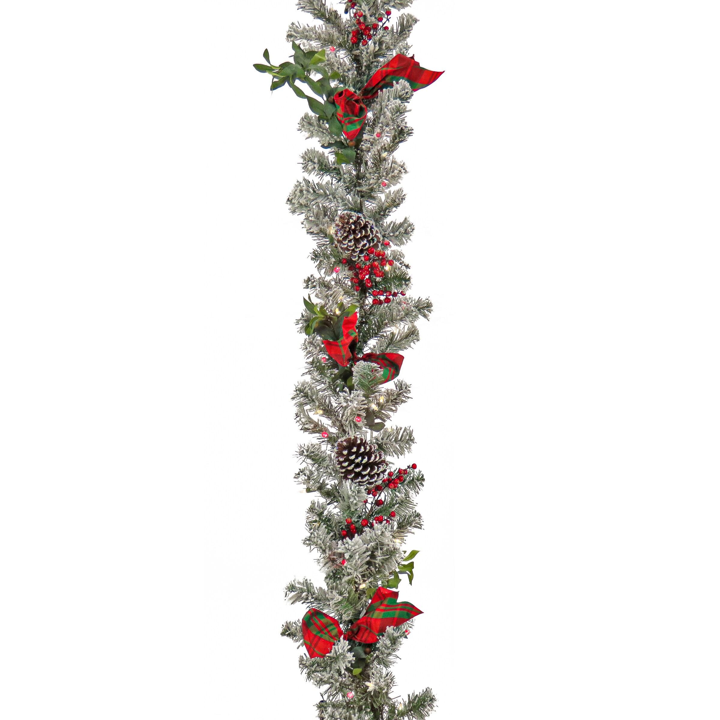 9 ft. General Store Snowy Garland with LED Lights and Bows