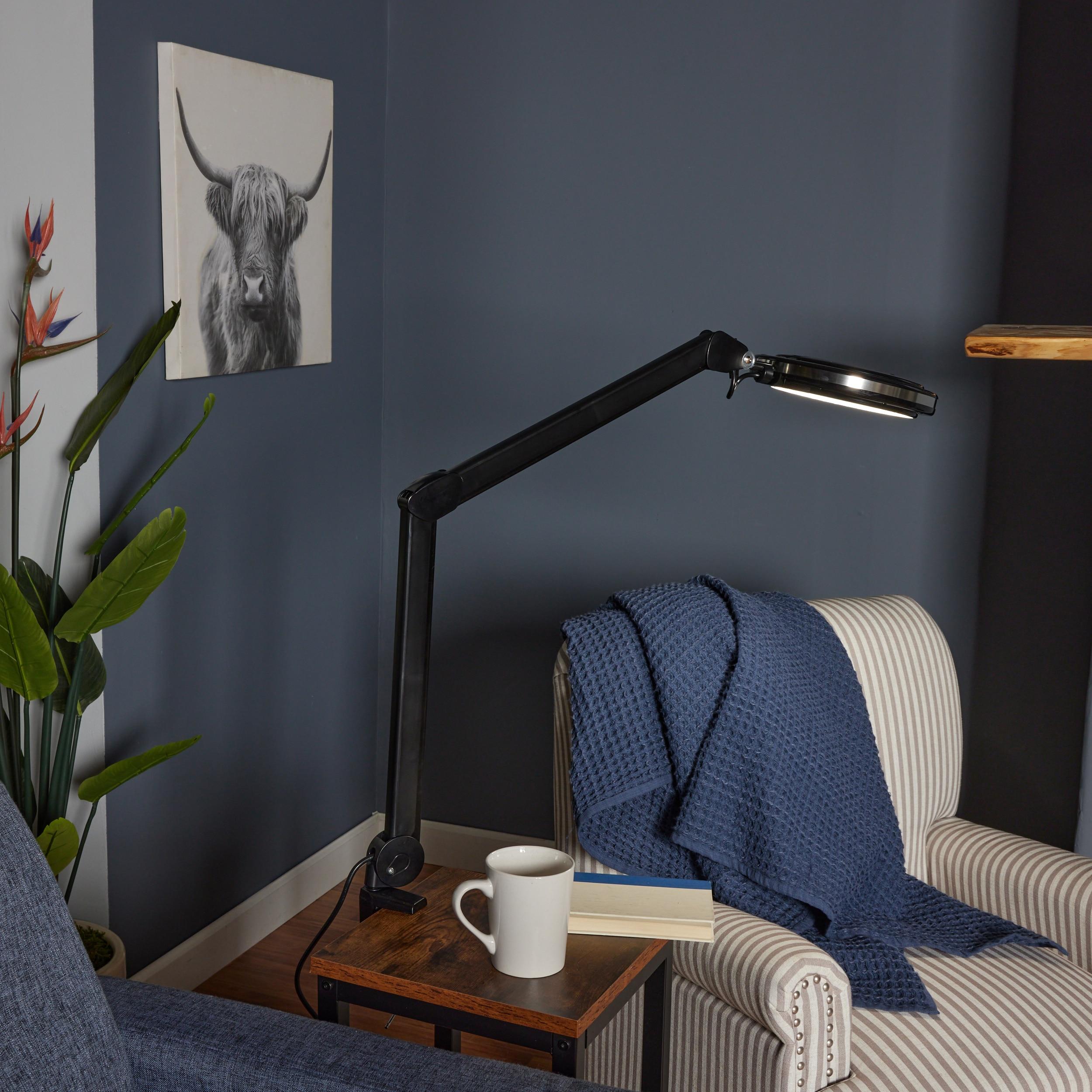 Brightech Lightview Pro 33 in. Adjustable Swing Arm Integrated 2.25X Magnifying Dimmable LED Desk Clamp Lamp